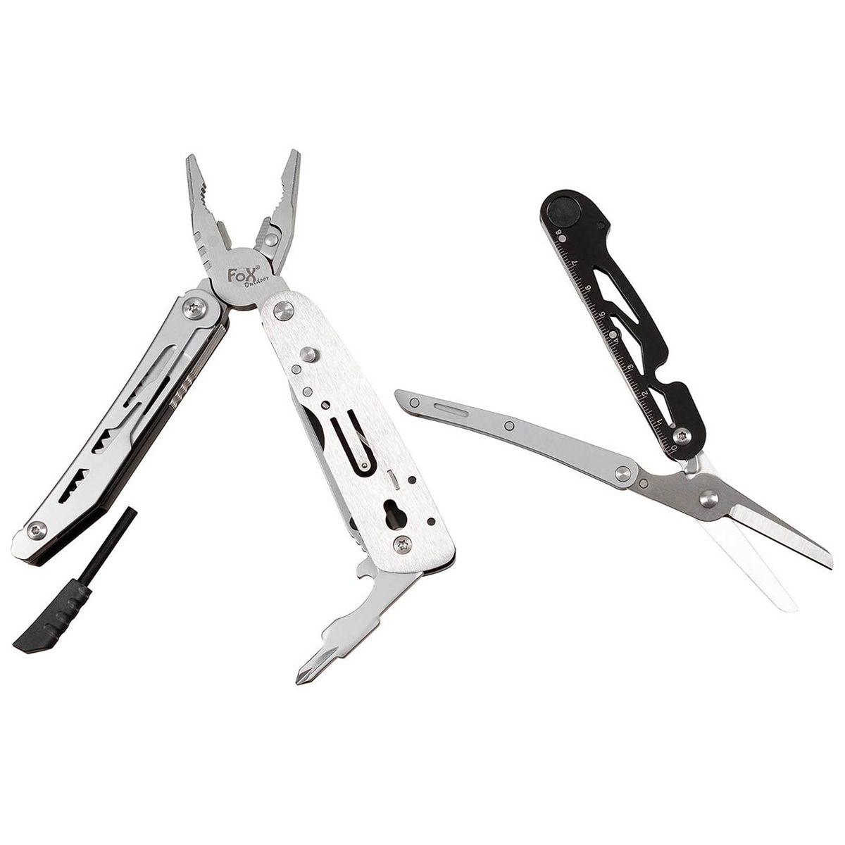 MFH Fox Outdoor Multitool with scissors - Black/Silver