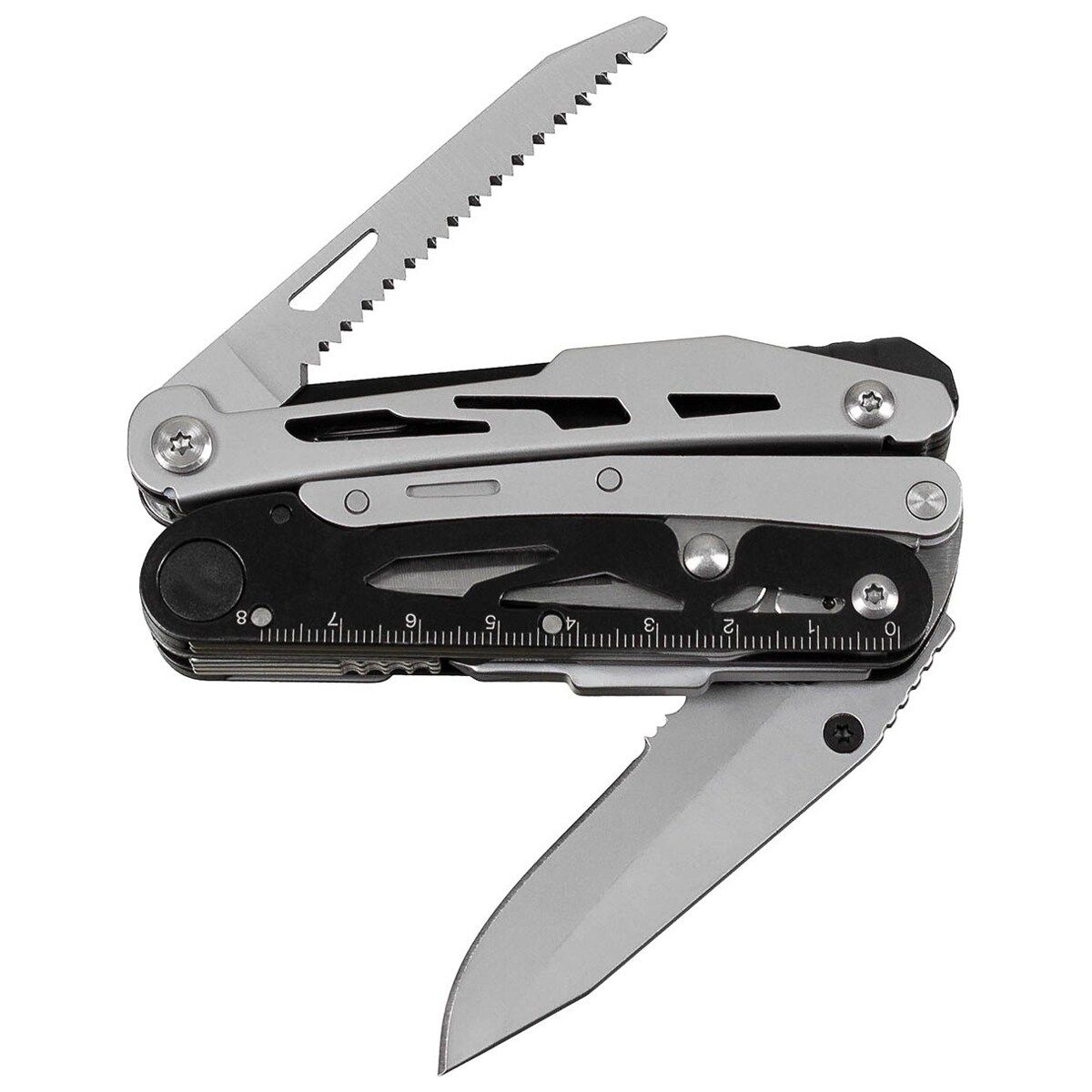 MFH Fox Outdoor Multitool with scissors - Black/Silver