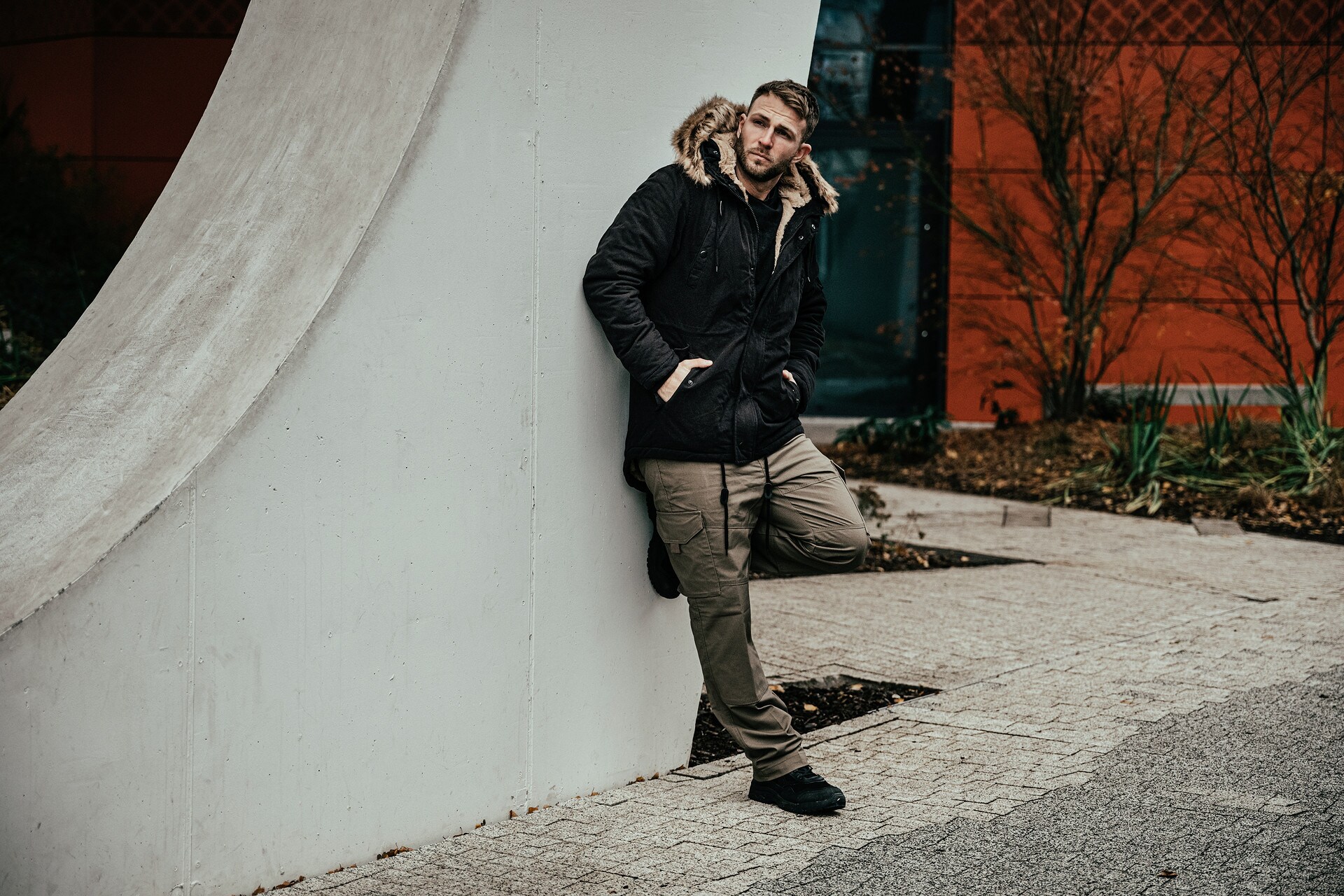 Military Wear Fish Tail Parka Jacket - Black