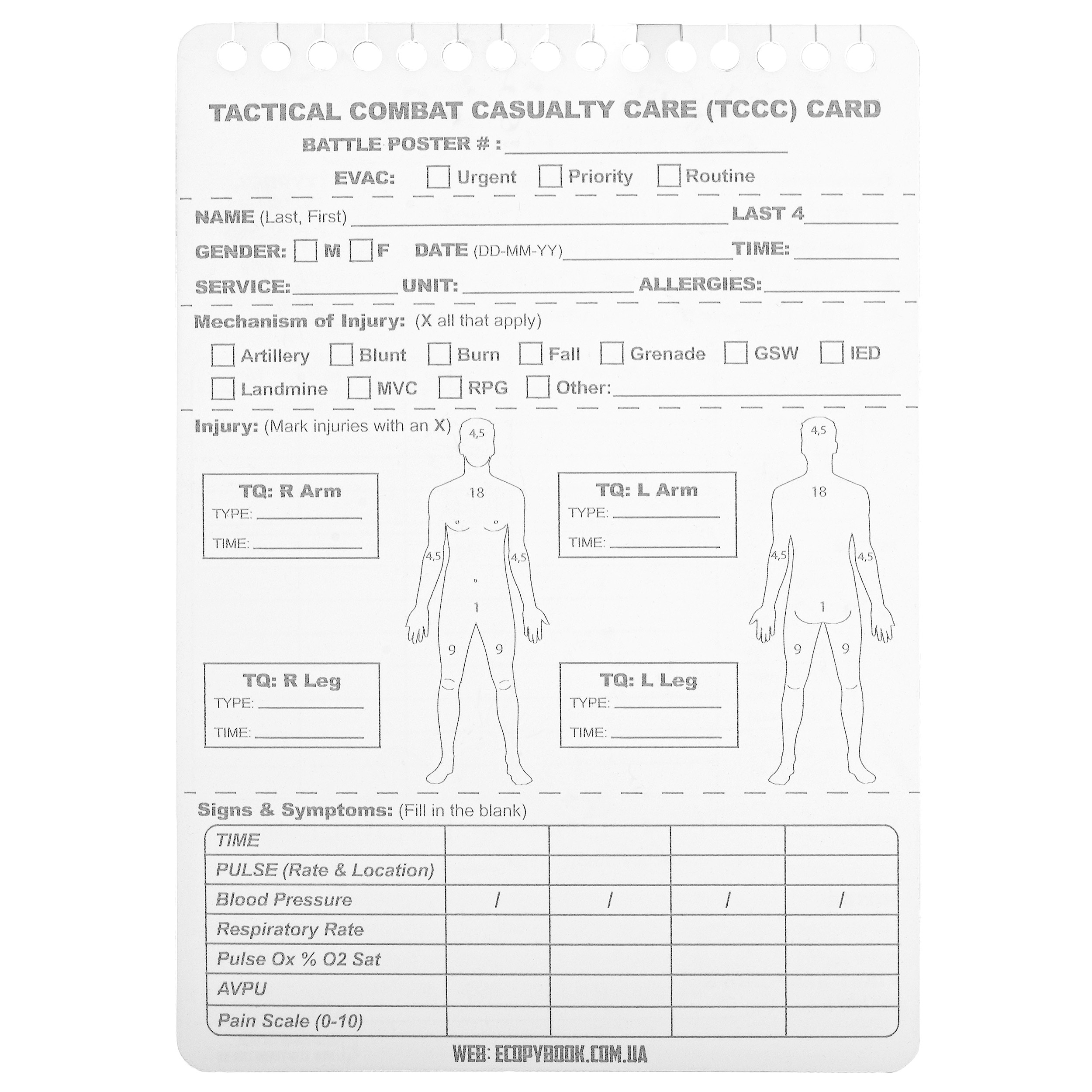 M-Tac Tactical Combat Casualty Care Card - 10 pcs.