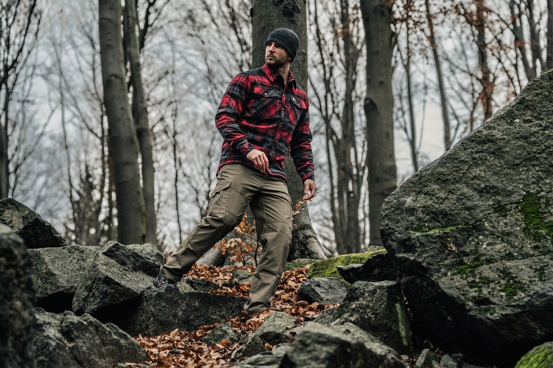 Helikon Winter Warden Long Sleeve Shirt - Slate Crimson Plaid