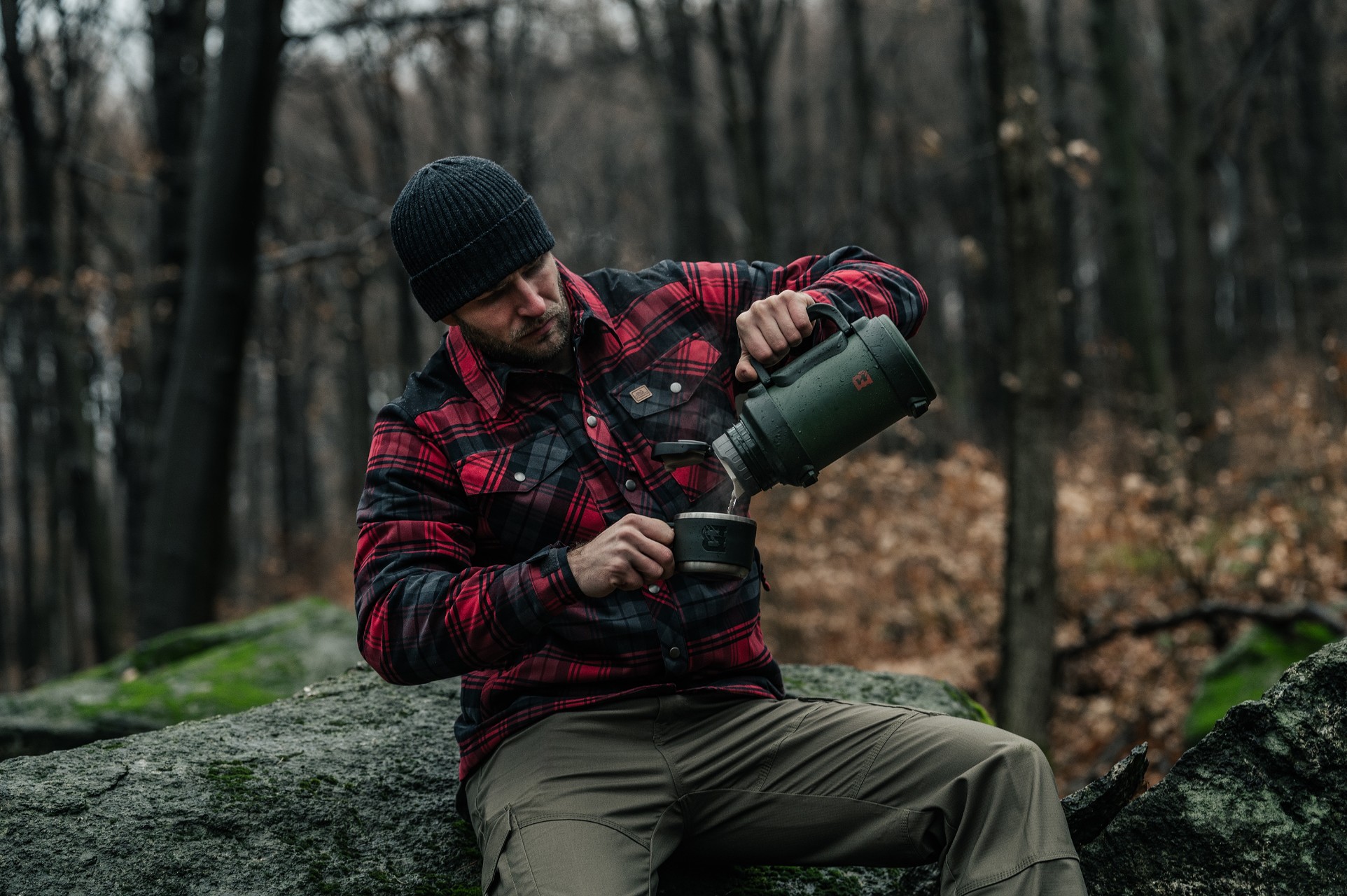 Helikon Winter Warden Long Sleeve Shirt - Slate Crimson Plaid