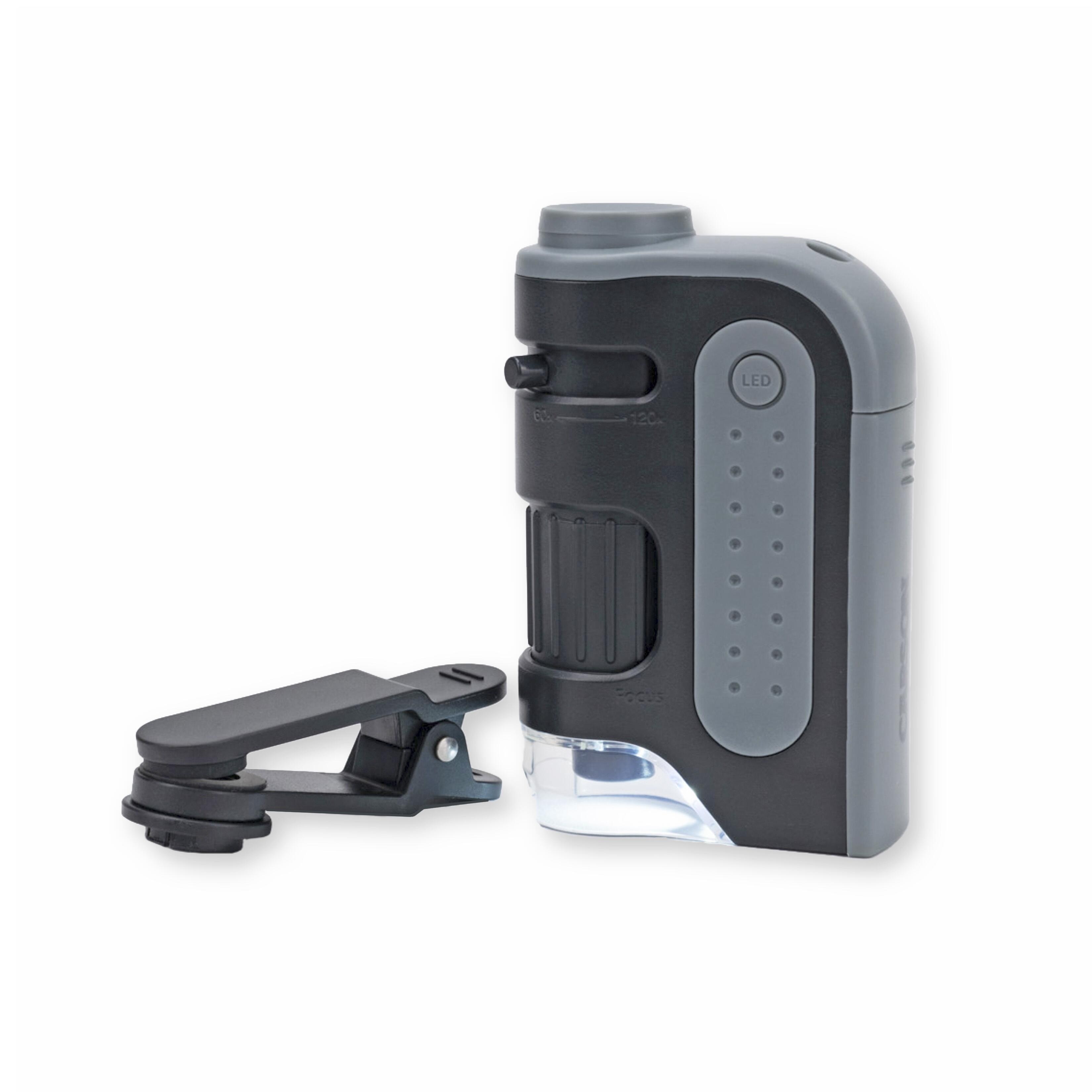 Carson MicroBrite Plus LED 60-120x Pocket Microscope with Clip - Grey