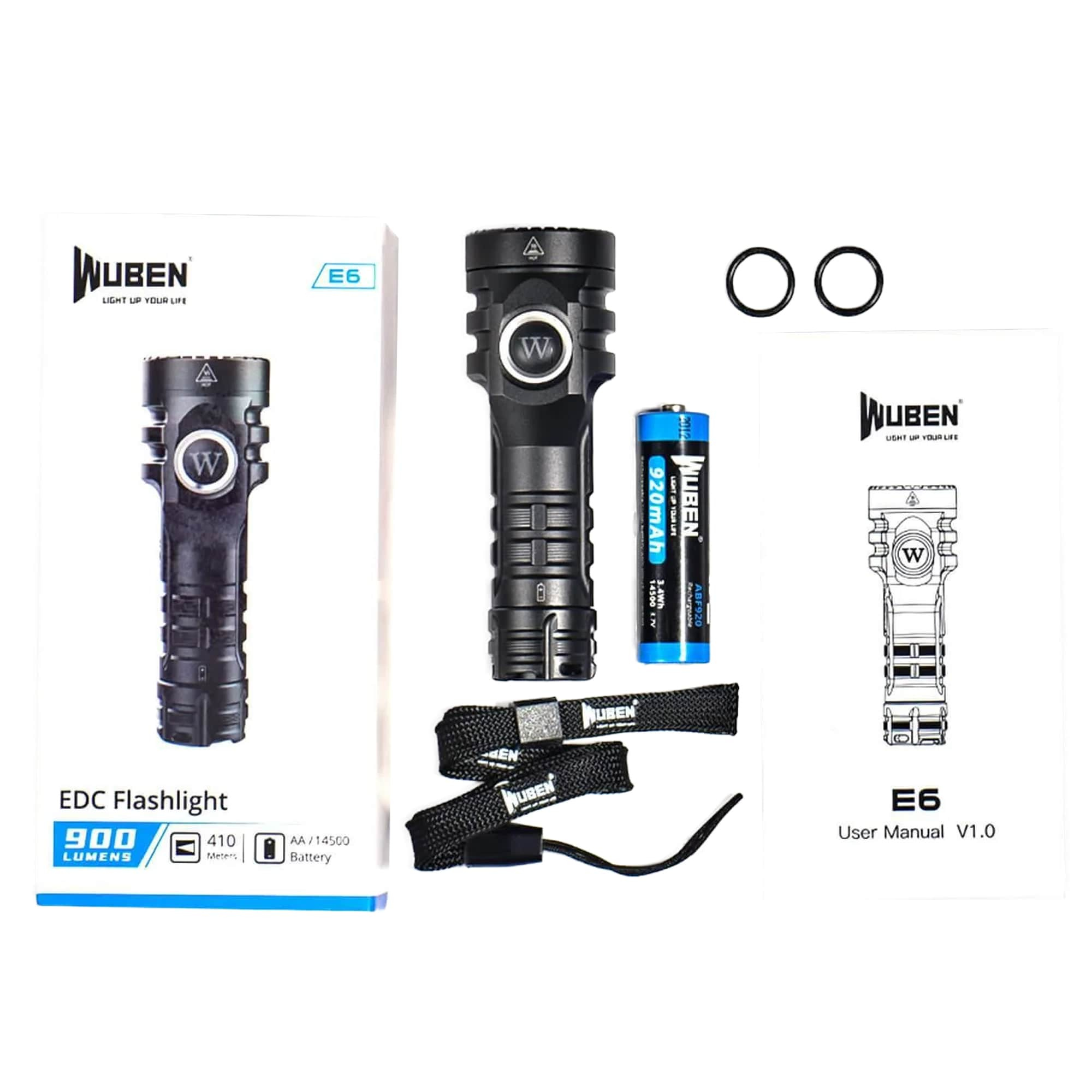 Wuben E6 Black Flashlight - 900 lumens