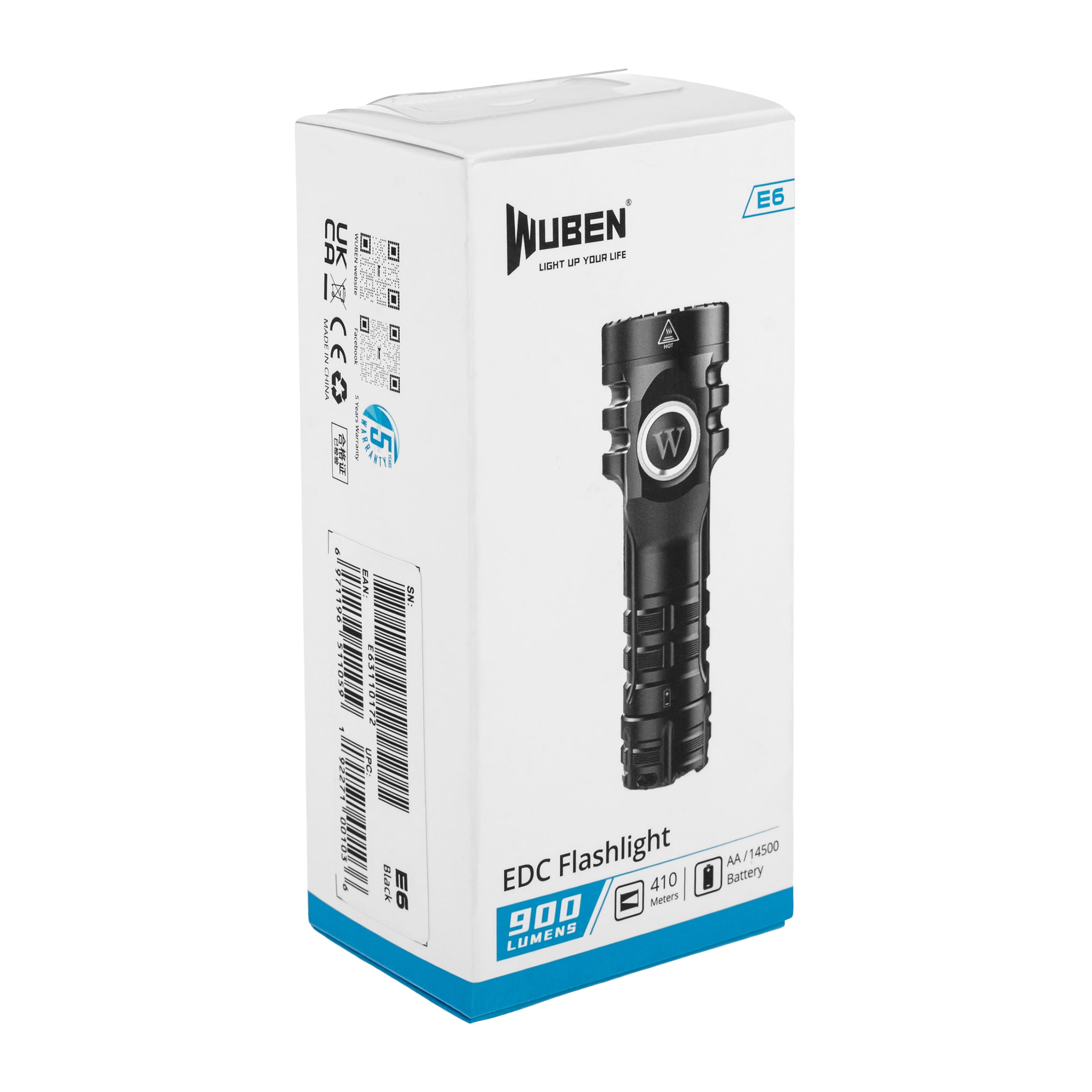 Wuben E6 Black Flashlight - 900 lumens