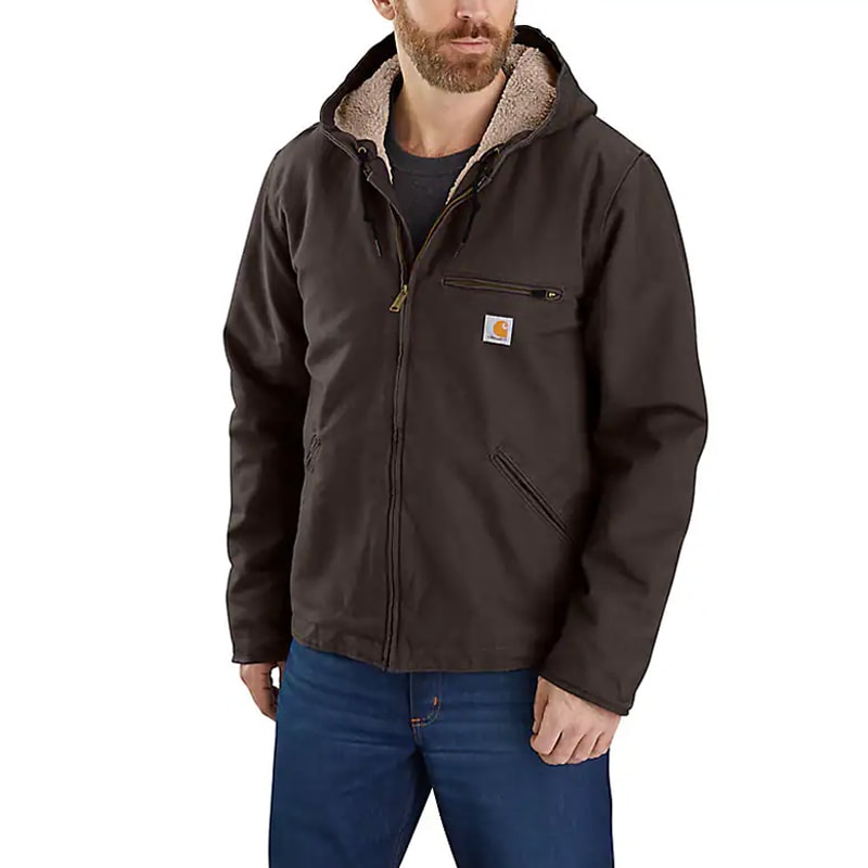 Carhartt Washed Duck Sherpa Lined Jacket - Dark Brown