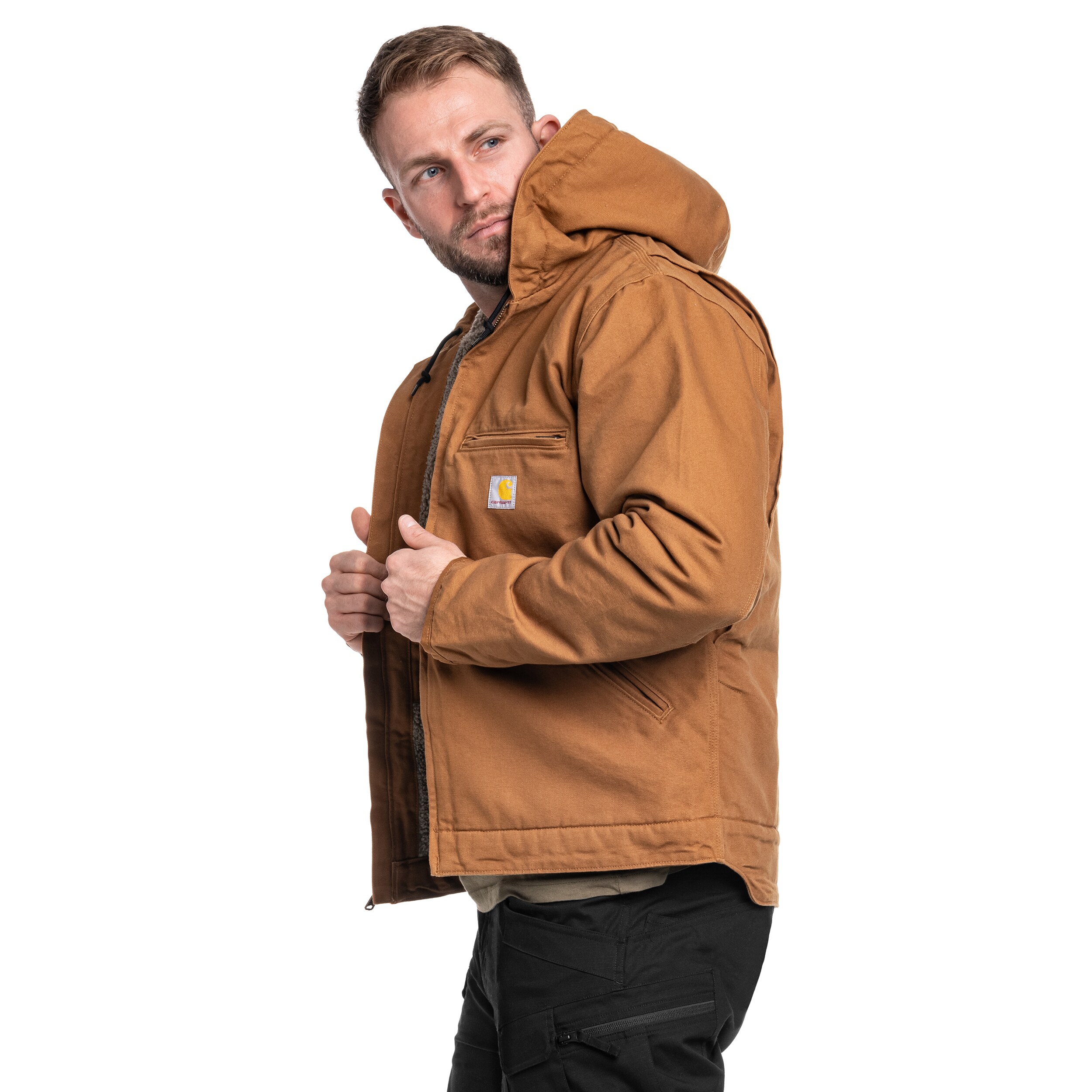 Carhartt Washed Duck Sherpa Lined Jacket - Dark Brown