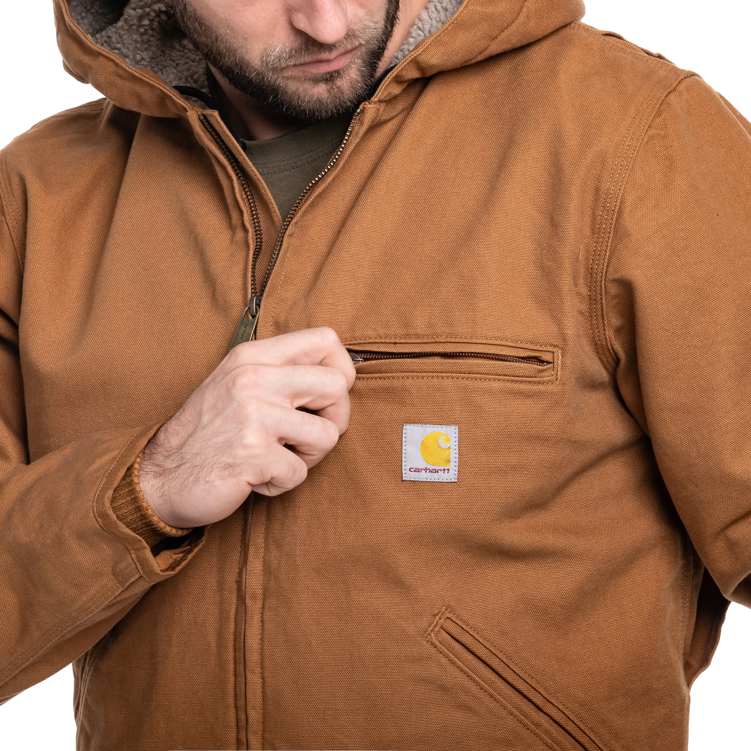 Carhartt Washed Duck Sherpa Lined Jacket - Dark Brown