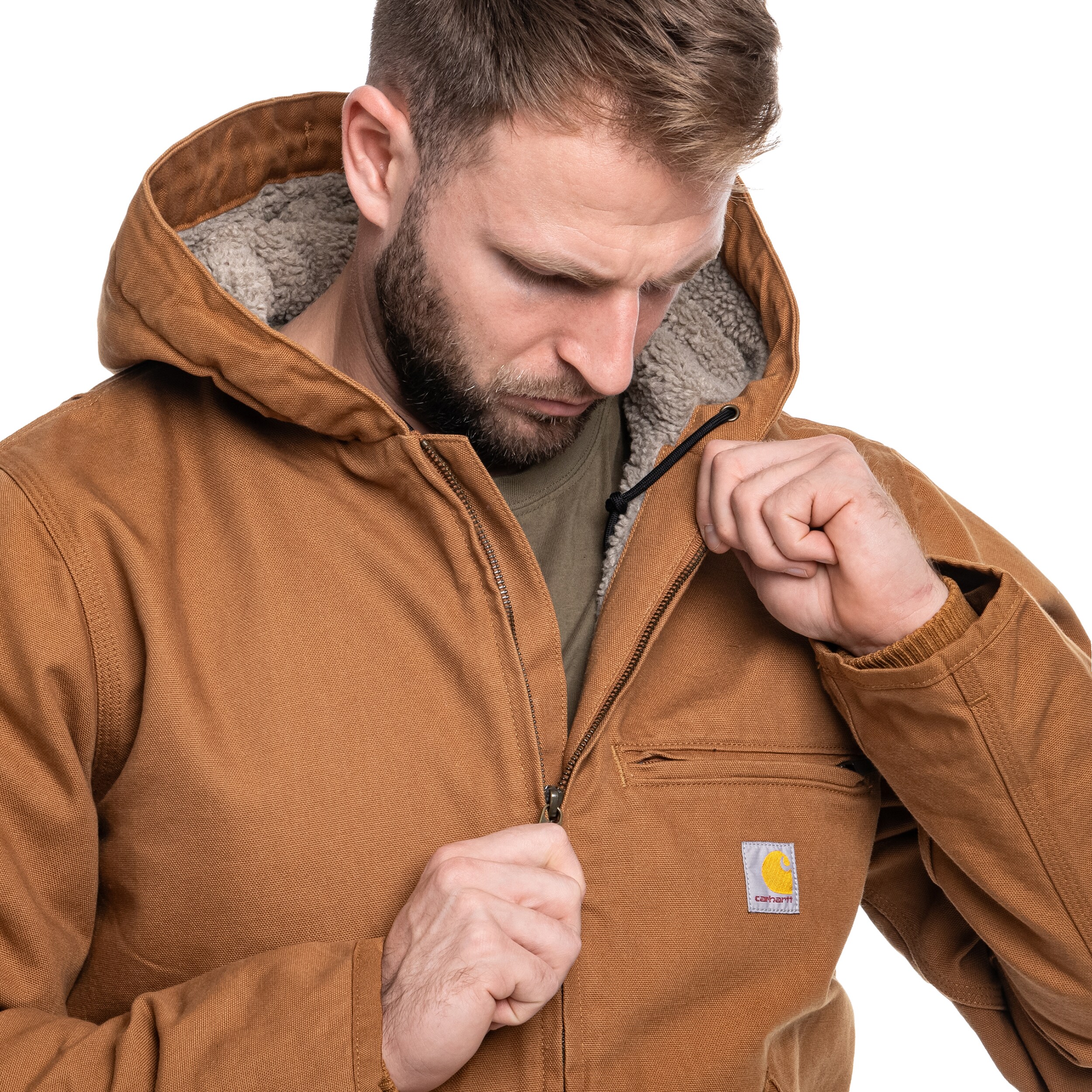 Carhartt Washed Duck Sherpa Lined Jacket - Dark Brown