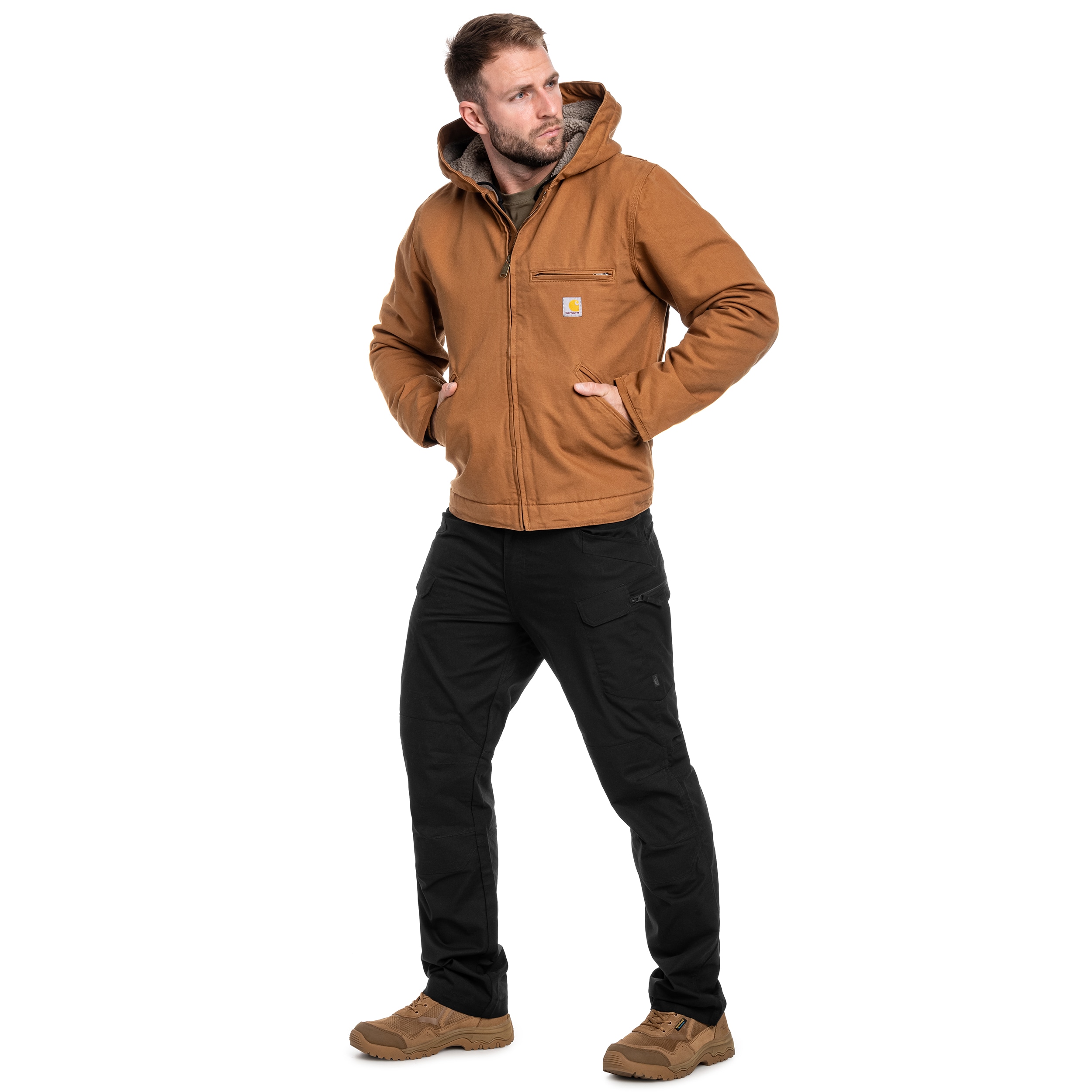 Carhartt Washed Duck Sherpa Lined Jacket - Dark Brown