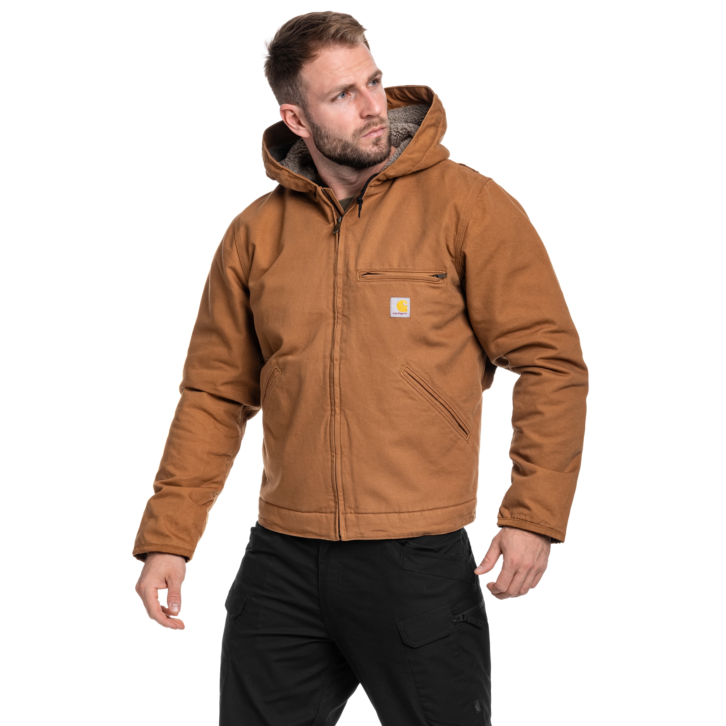 Carhartt Washed Duck Sherpa Lined Jacket - Dark Brown