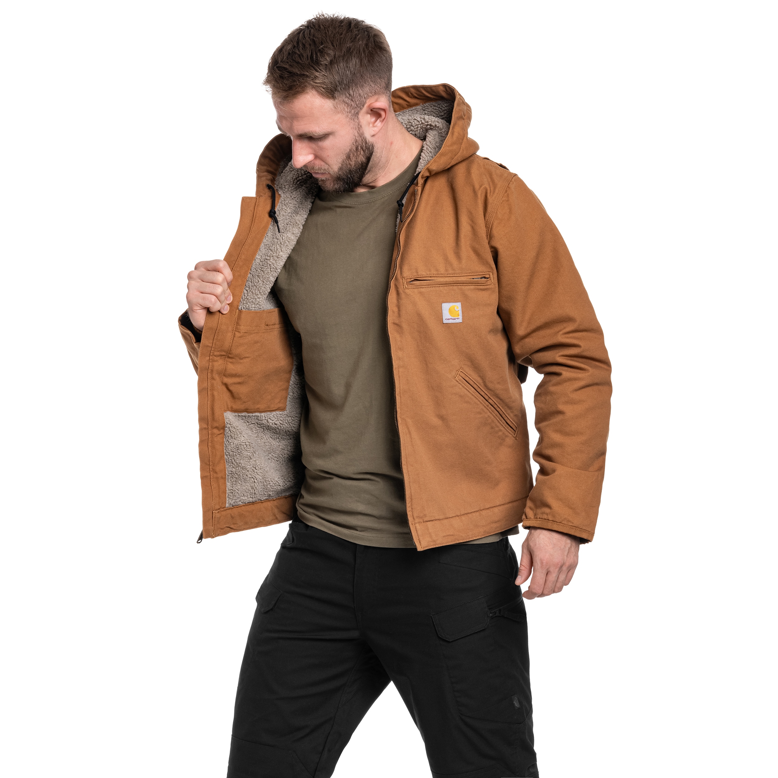 Carhartt Washed Duck Sherpa Lined Jacket - Dark Brown