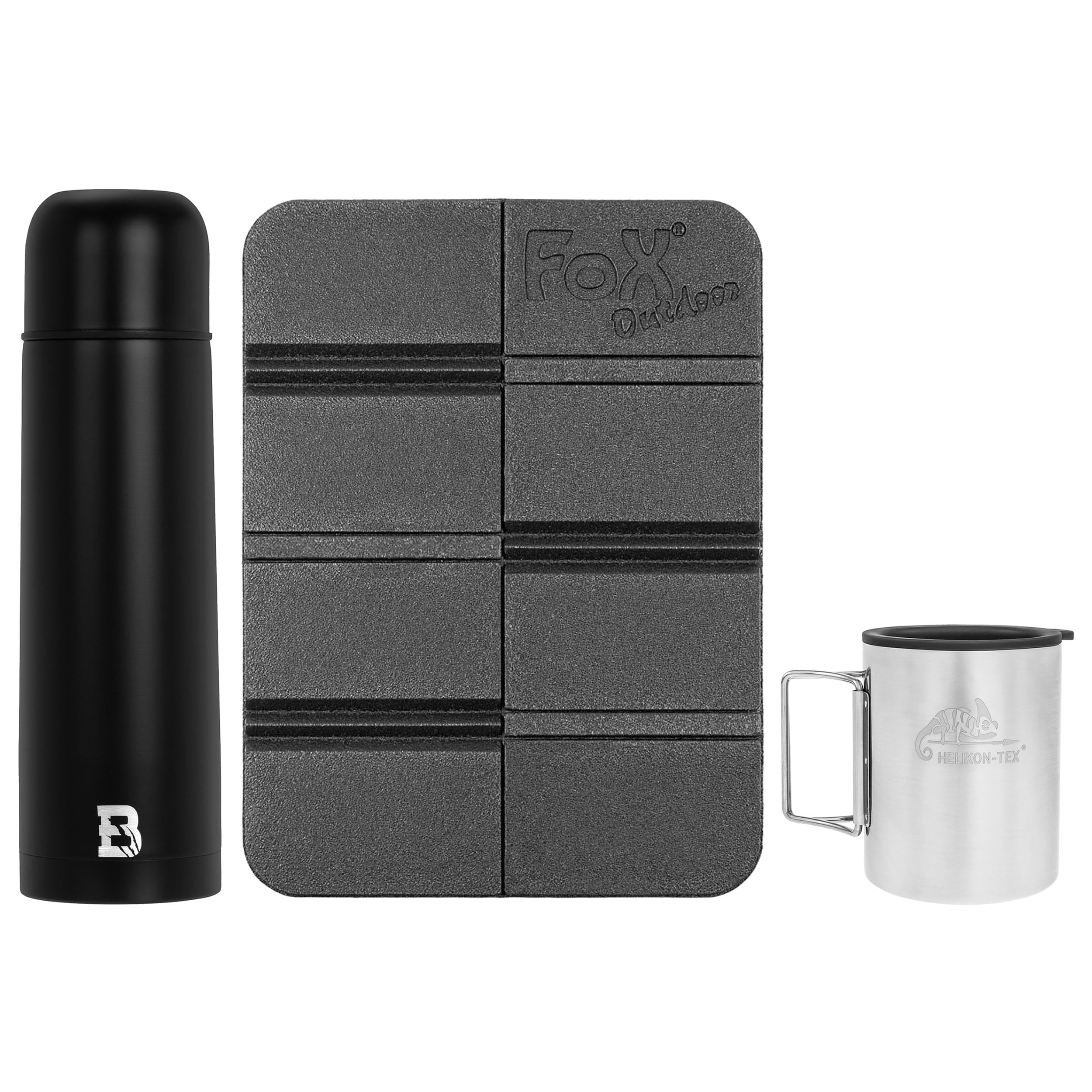 Badger Outdoor Liquid Thermos 750 ml + Thermal mug + MFH mat - set