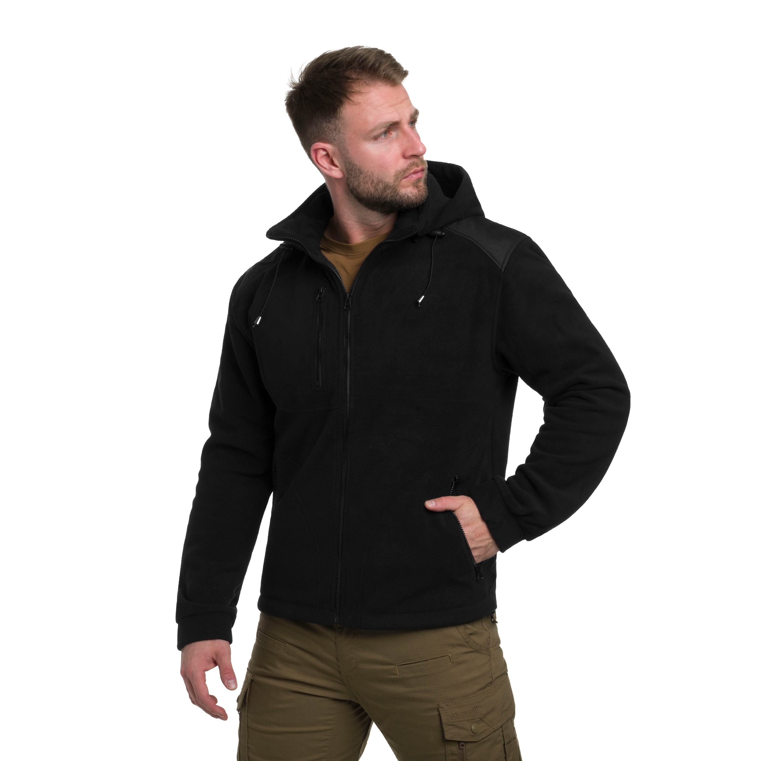 Military Fleece with hood - Black