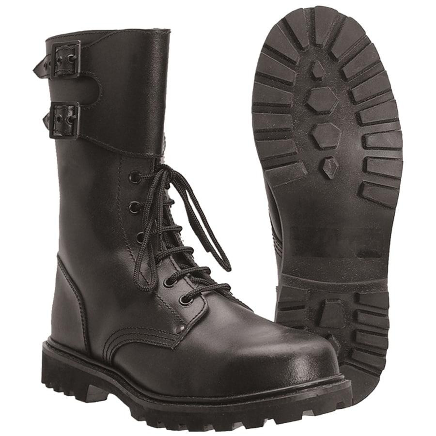 Mil-Tec French Action Leather Combat Boots - Black