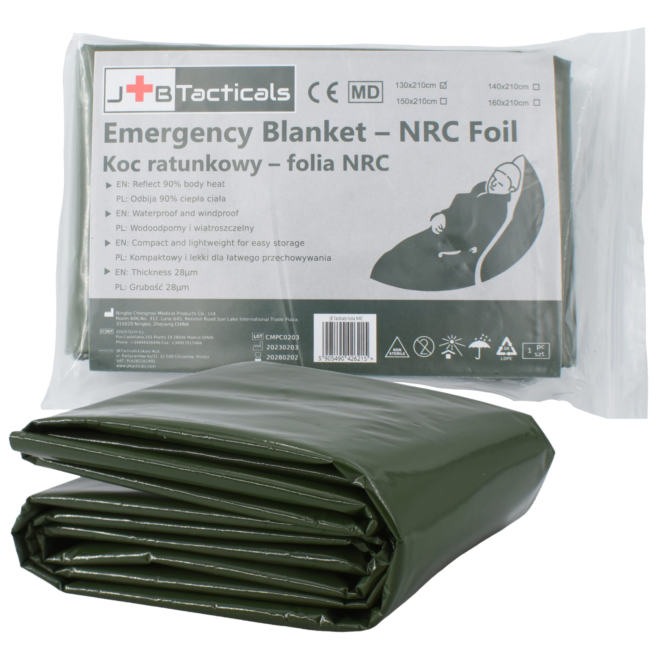 JB Tacticals Emergency Blanket - NRC foil 130 x 210 cm