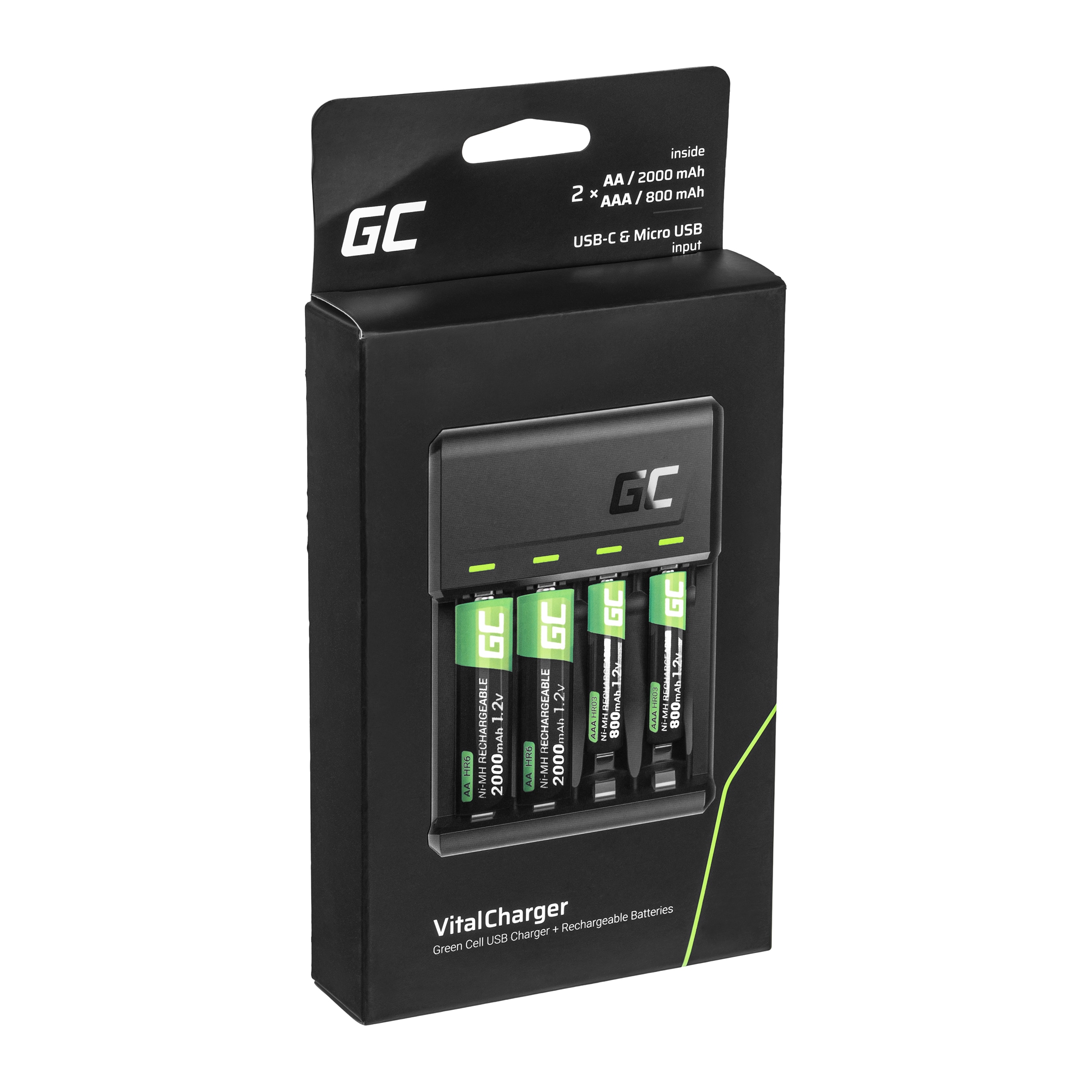 Green Cell GC VitalCharger Charger with 2x AAA + 2x AA batteries