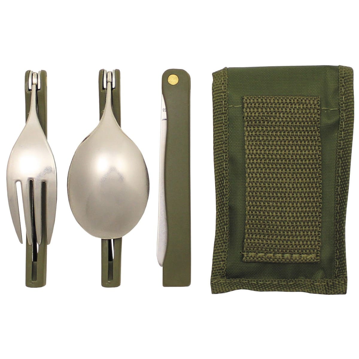 MFH Cutlery Set with Cover - Stainless Steel/Olive