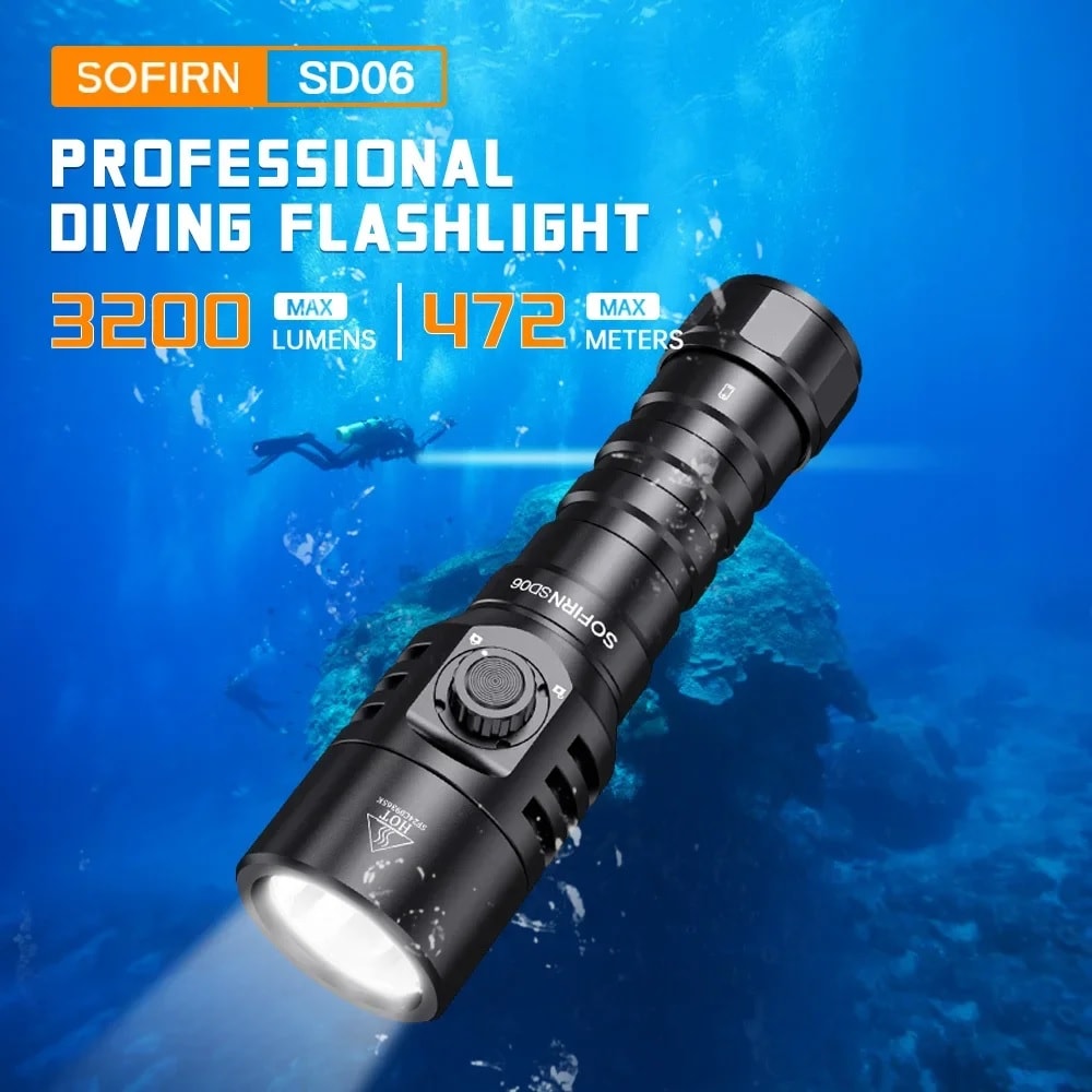 Sofirn SD06 Black Flashlight with rechargeable battery - 3200 lumens