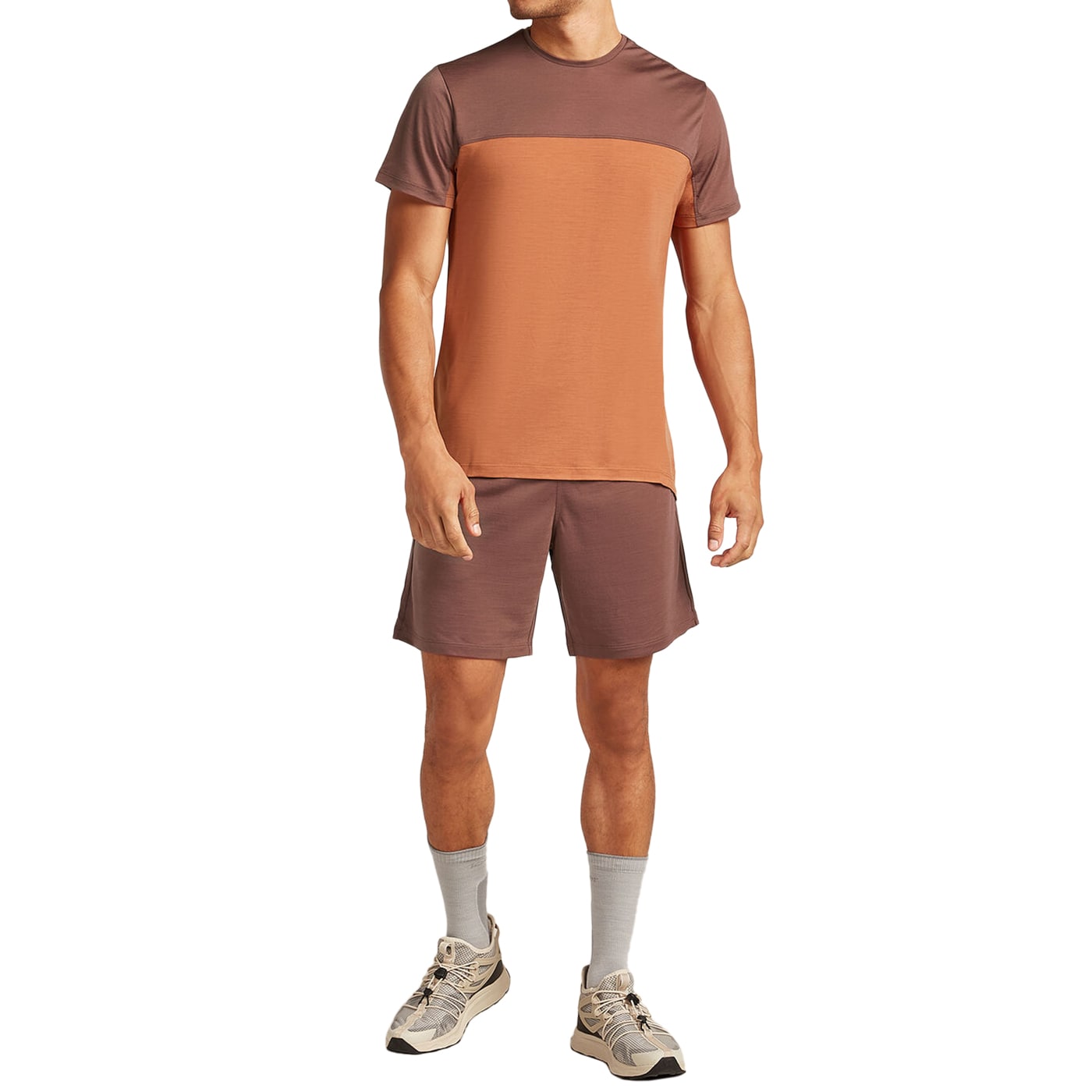 Icebreaker Merino Blend 125 Cool-Lite Sphere III Short Sleeve Colour Block T-shirt - Dusty Clay/Carob