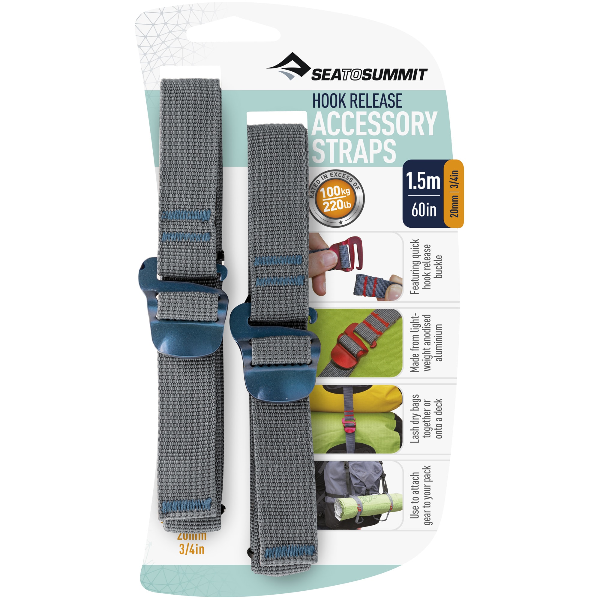 Sea To Summit Tie-down Straps with Hooks 1.5 m x 20 mm