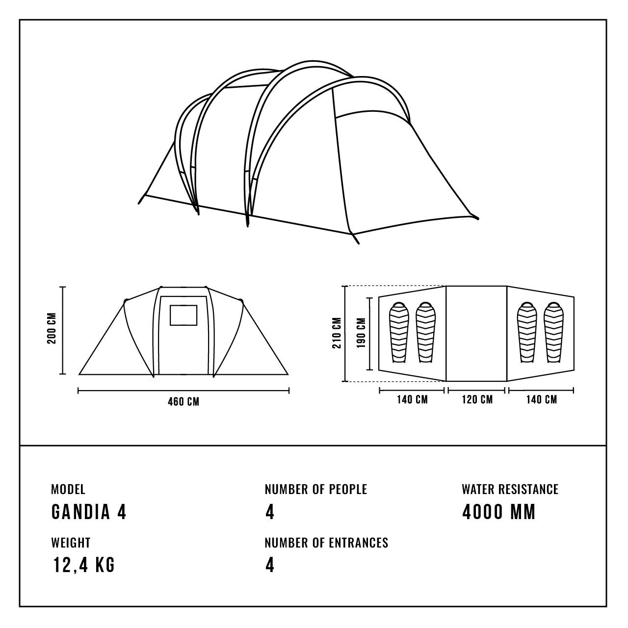 Alpinus Gandia 4-person Tent - Grey