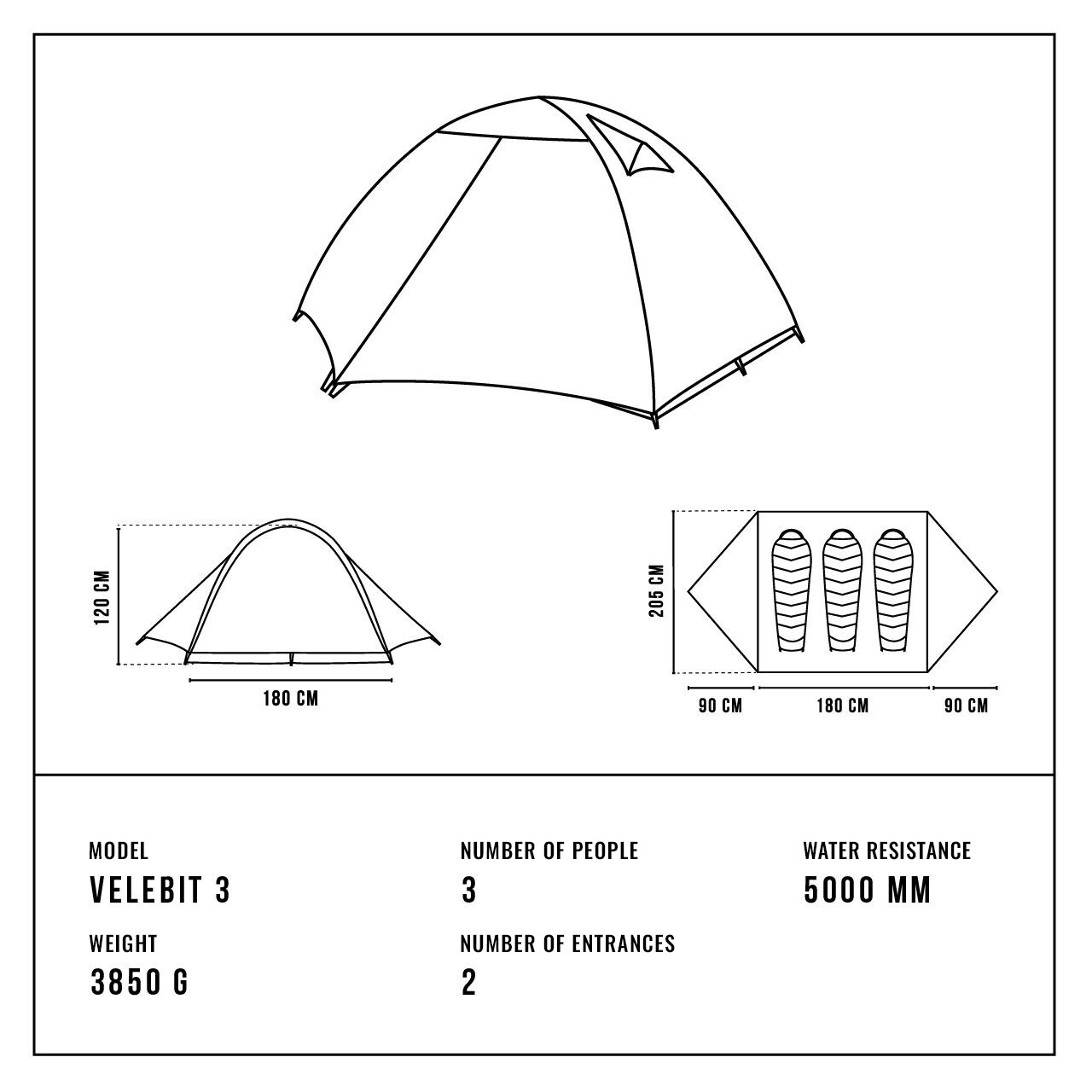Alpinus Velebit 3 ALU 3-person Tent - Green