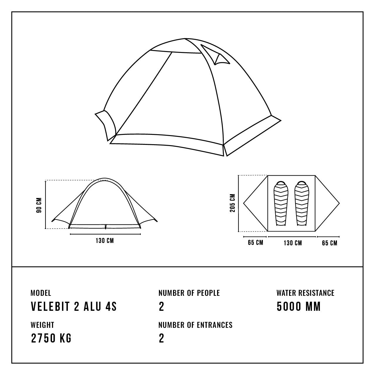 Alpinus Velebit 2 ALU 4S 2-Person Tent - Green