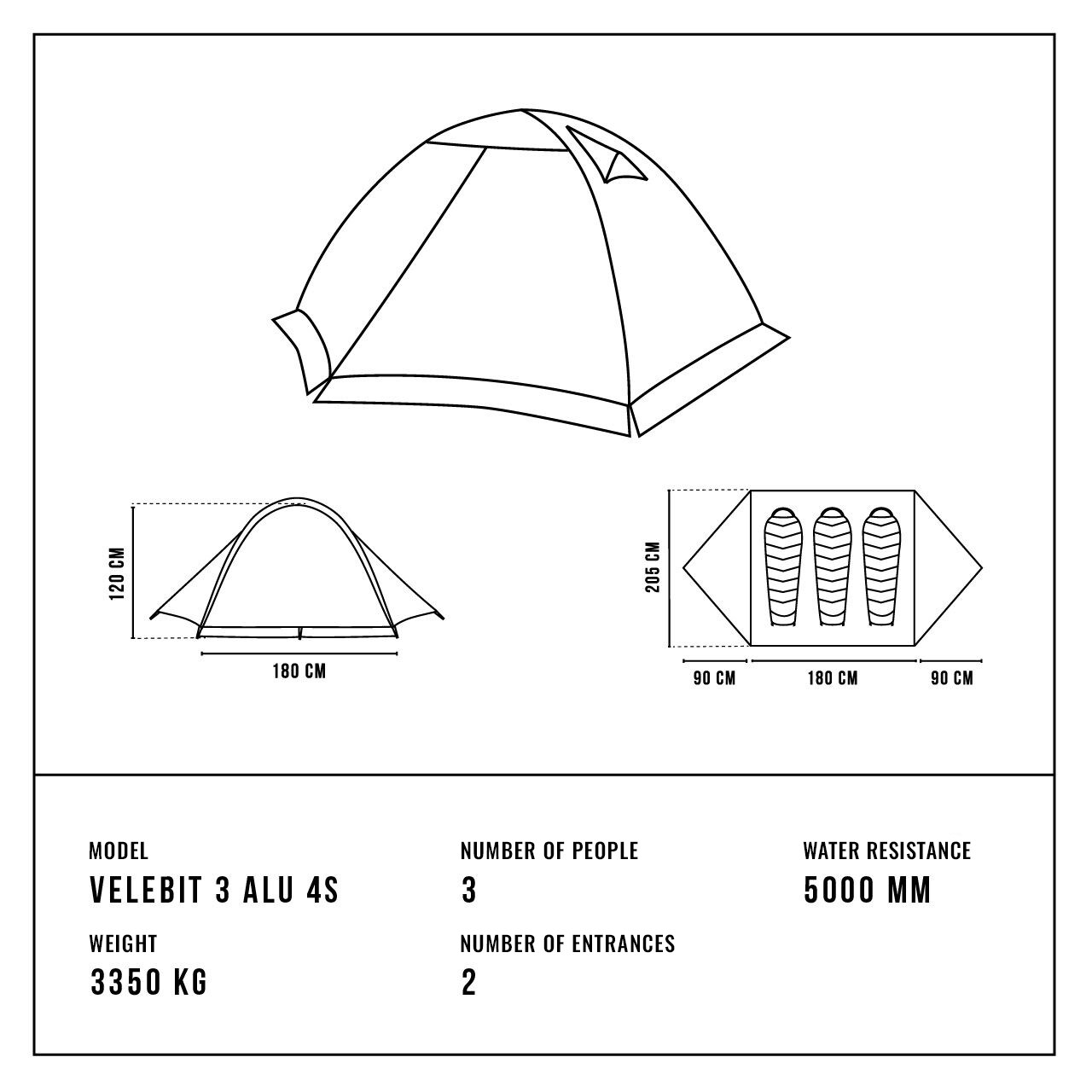 Alpinus Velebit 3 ALU 4S 3-person Tent - Green