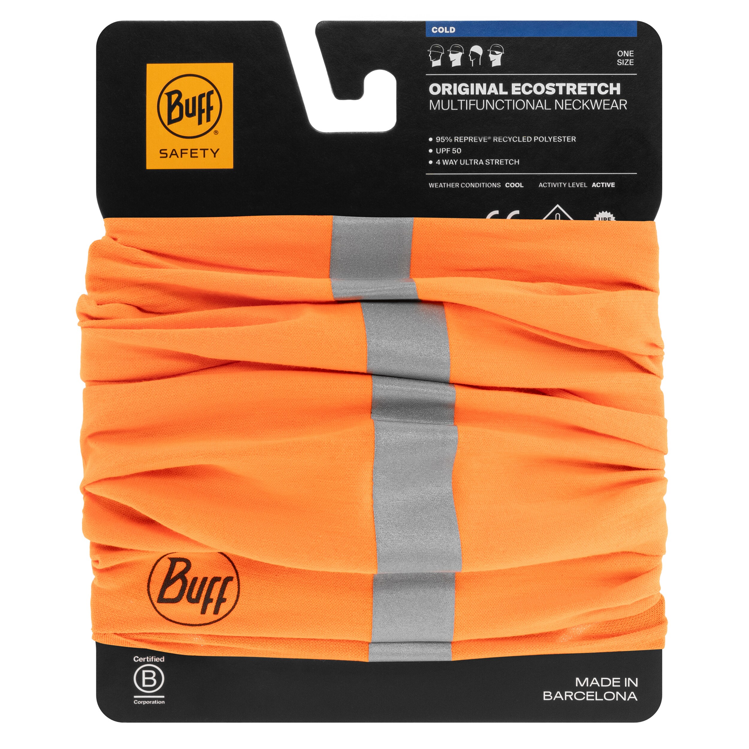 Buff Safety Original Ecostretch Reflective Protective Scarf - Fluorescent Orange