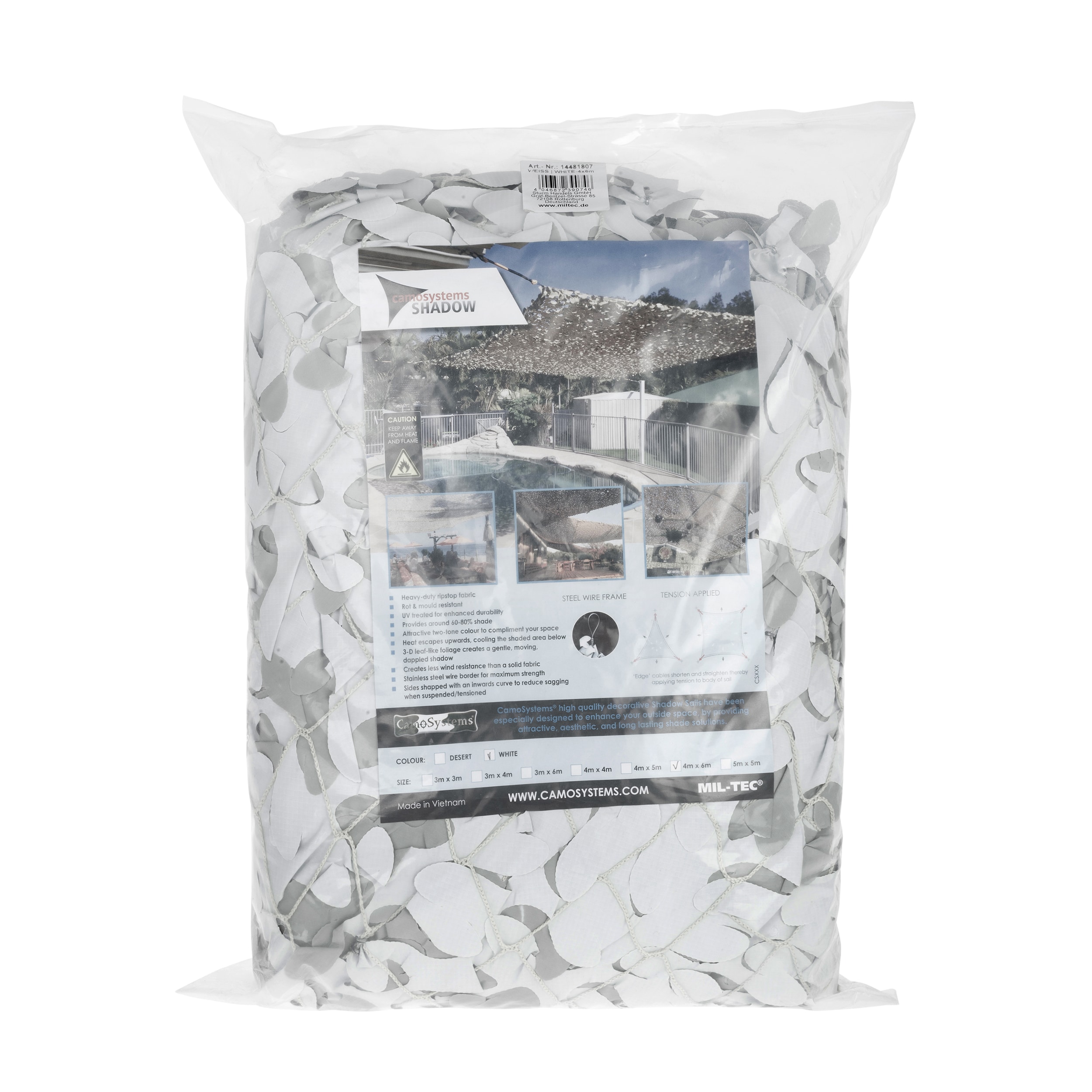 Mil-Tec CamoSystems Shadow Sail Net Broadleaf 4 x 6 m - White