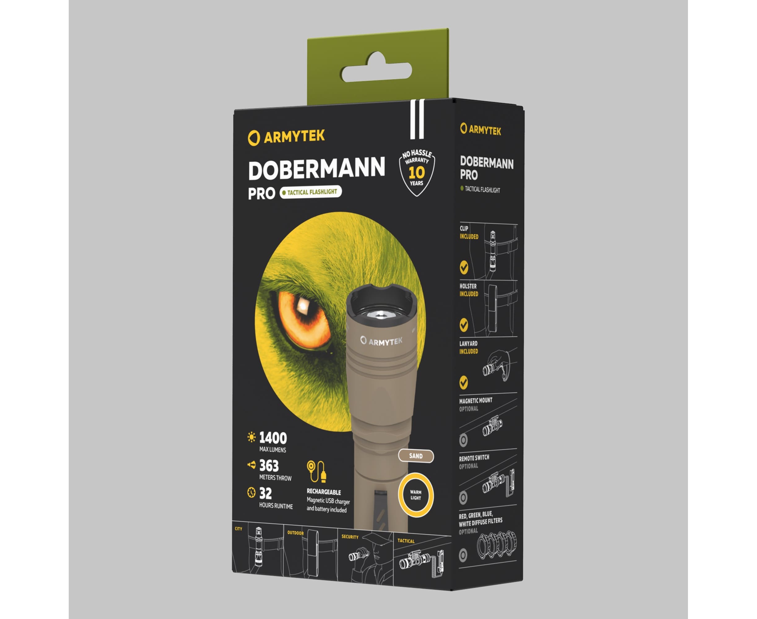 Armytek Dobermann Pro Magnet USB Torch Warm Sand - 1400 lumens