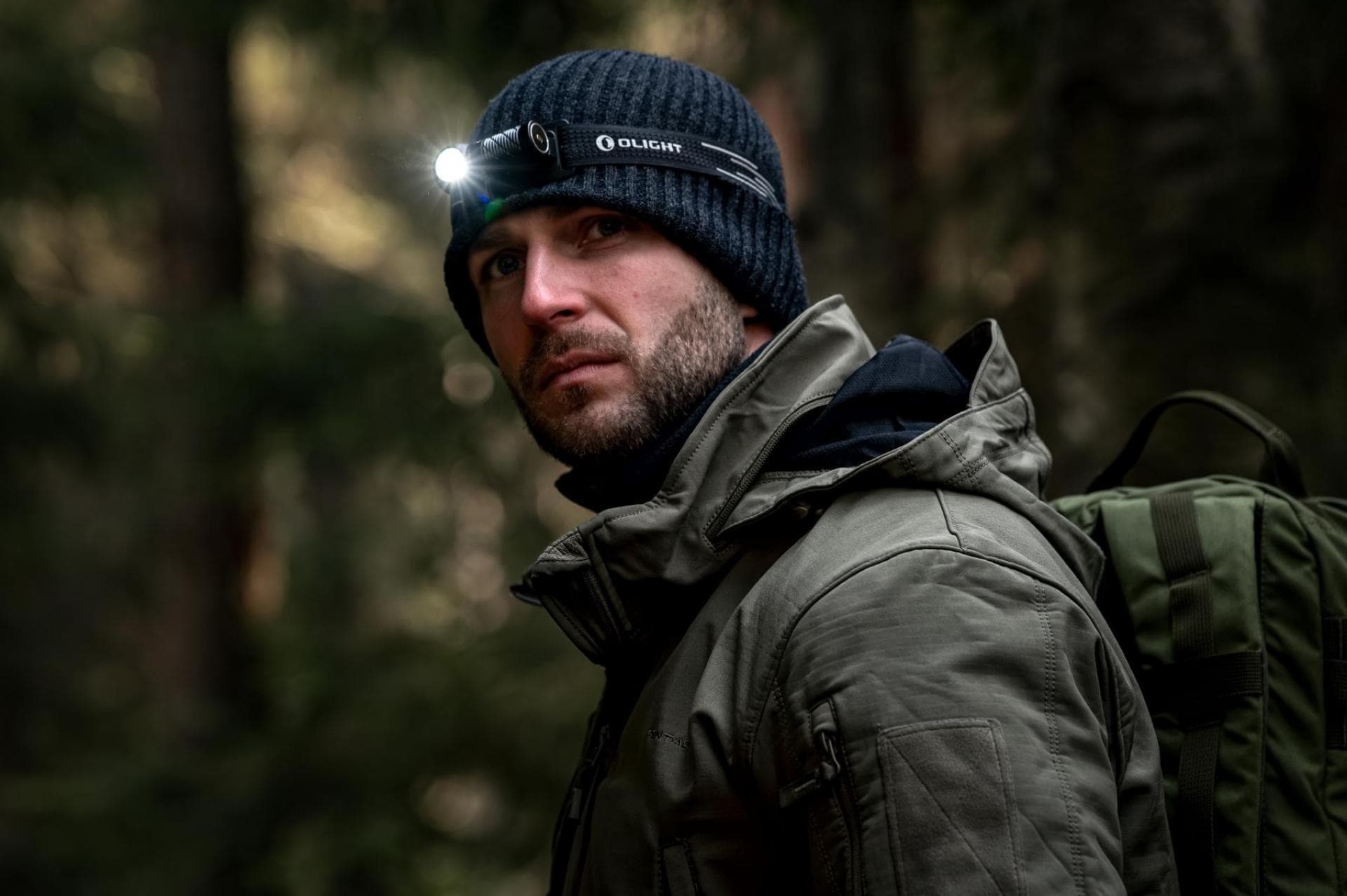 Olight Perun 3 Mini Premium Cool White Black Head Torch and Angled Torch with Headband - 1250 lumens