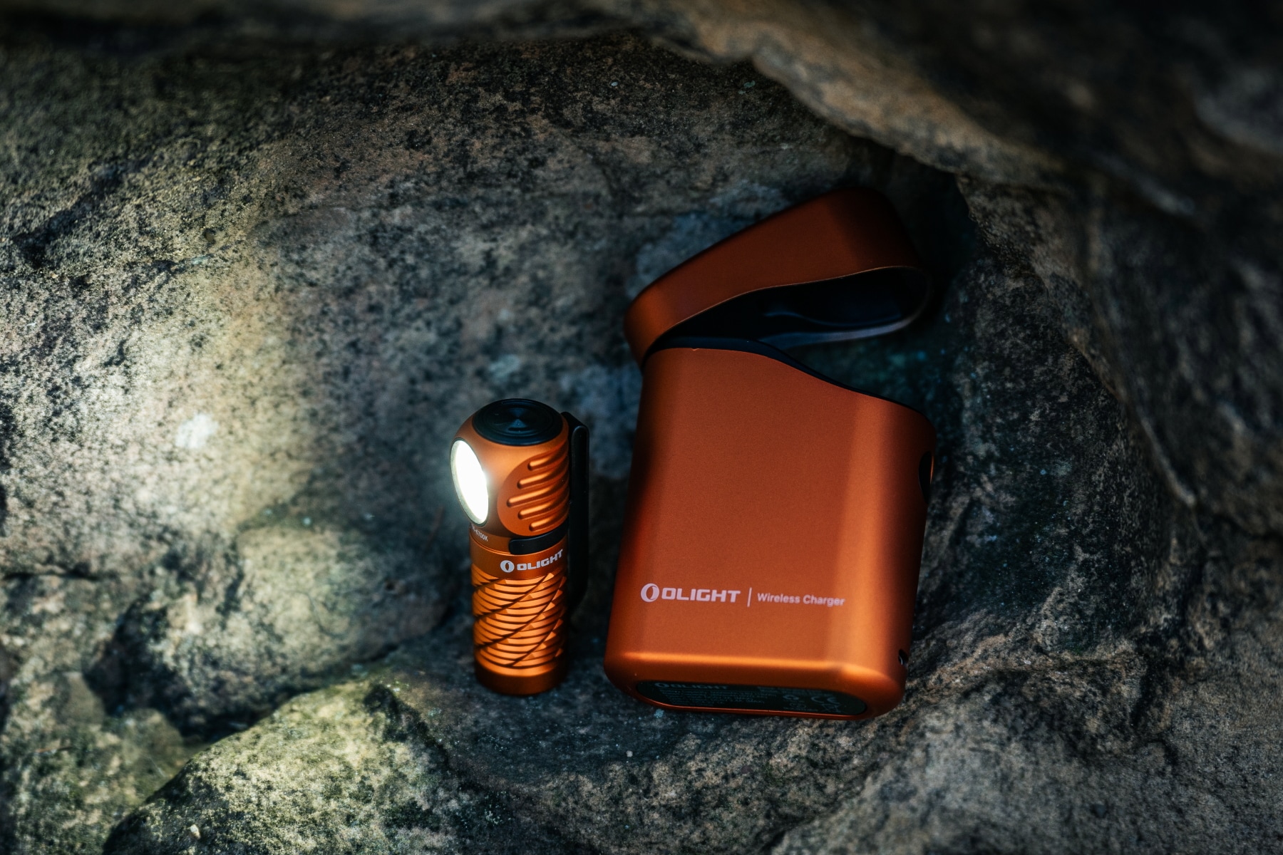 Olight Perun 3 Mini Premium Cool White Orange Head Torch and Angled Torch with Headband - 1250 lumens