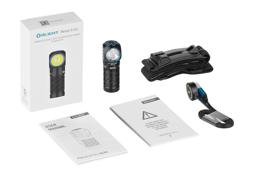Olight Perun 3 Mini HCRI Neutral White Black Headlamp and Angled Torch with Headband - 920 lumens