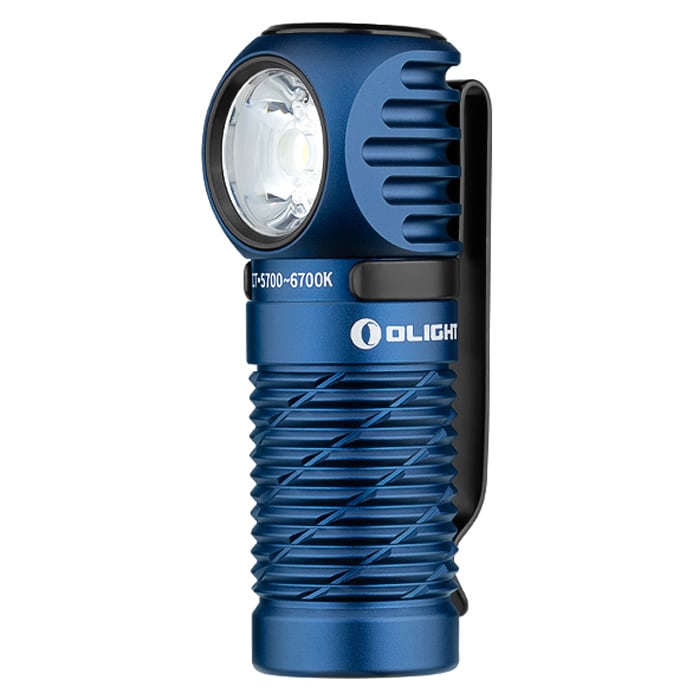 Olight Perun 3 Mini Premium Cool White Midnight Blue Head Torch and Angled Torch with headband - 1250 lumens