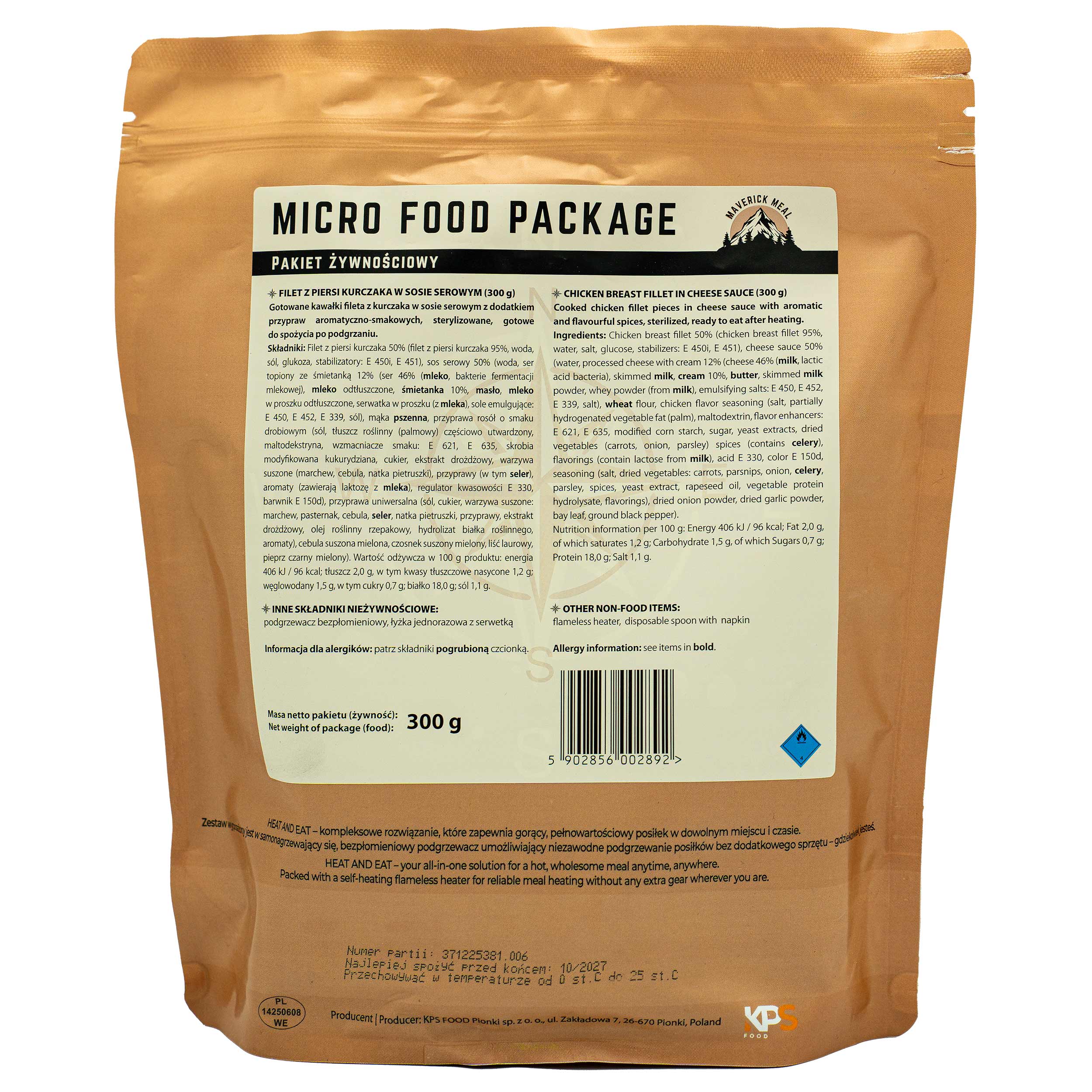 Maverick Food Micro Ready meal with flameless heater Chicken in cheese sauce - 300 g