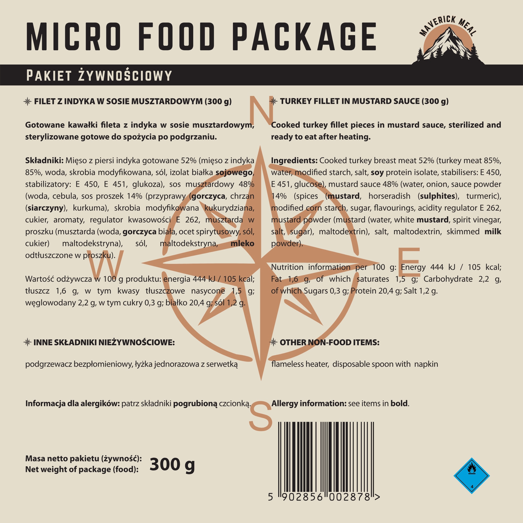 Maverick Food Micro Ready meal with flameless heater Turkey in mustard sauce - 300 g