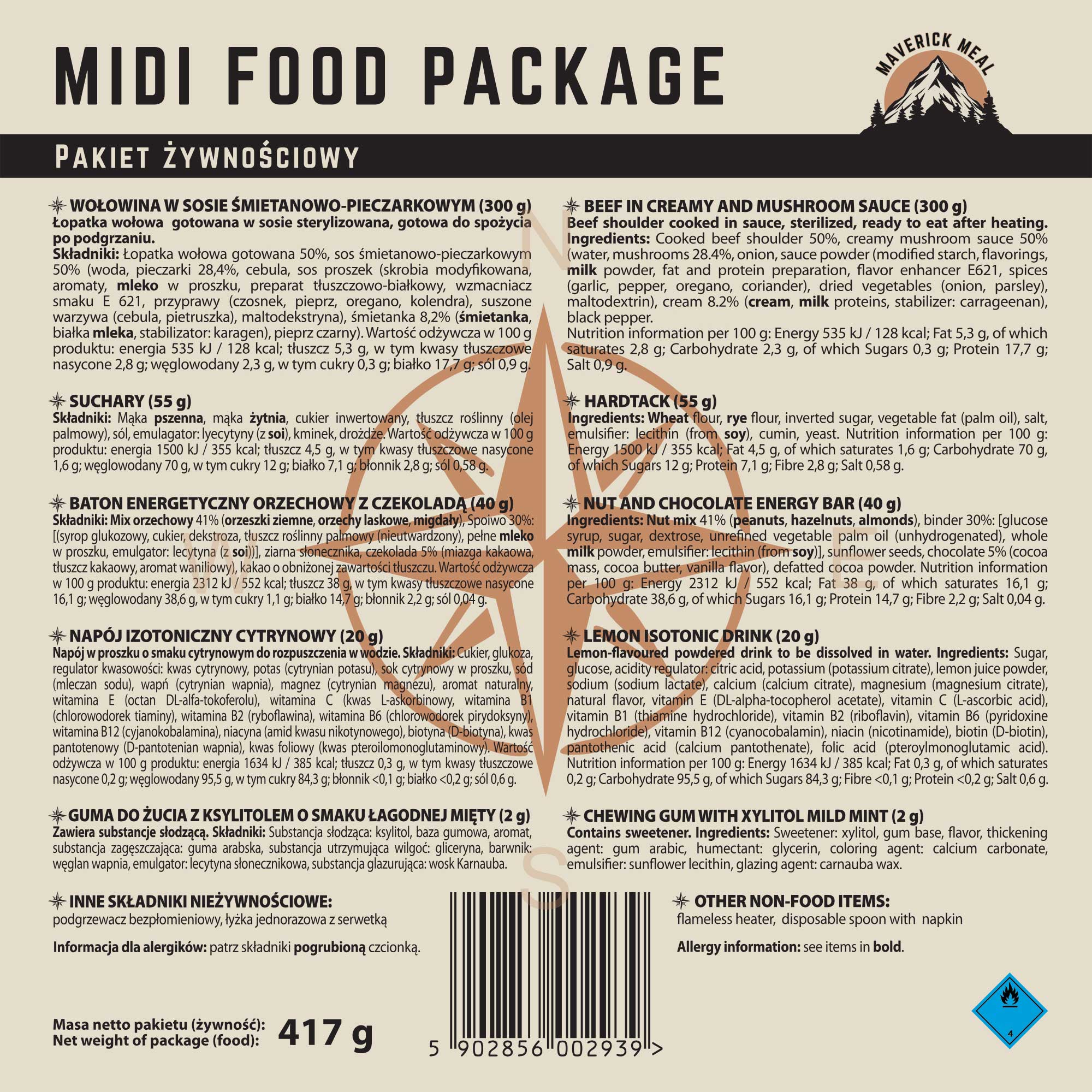 Maverick Food Midi Food Ration Beef in cream and mushroom sauce - 417 g