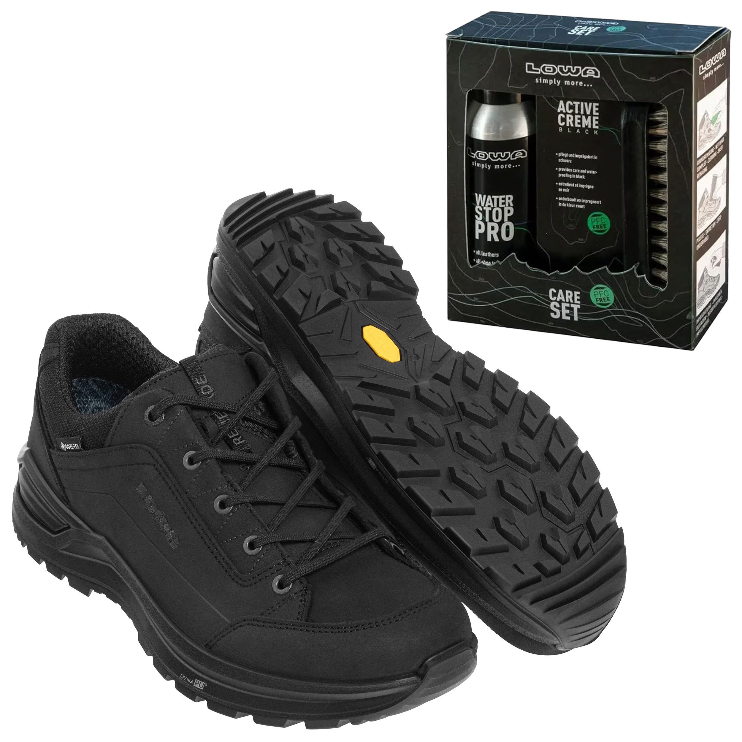 Lowa Renegade EVO GTX LOW Shoes Black + Lowa Care Set for footwear cleaning - set