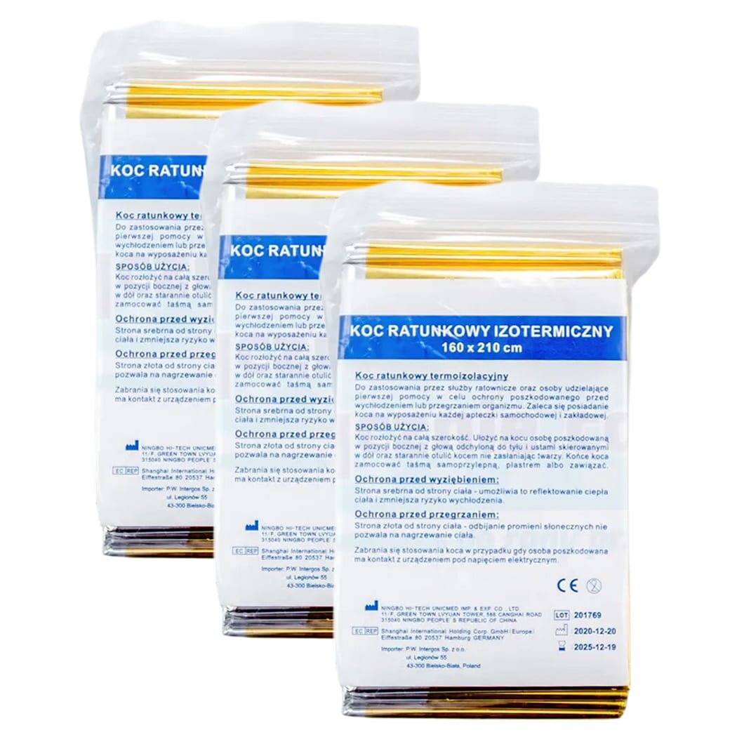 Thermal Blanket - NRC IEI Gold/Silver foil 160 x 210 cm - 3 pcs.