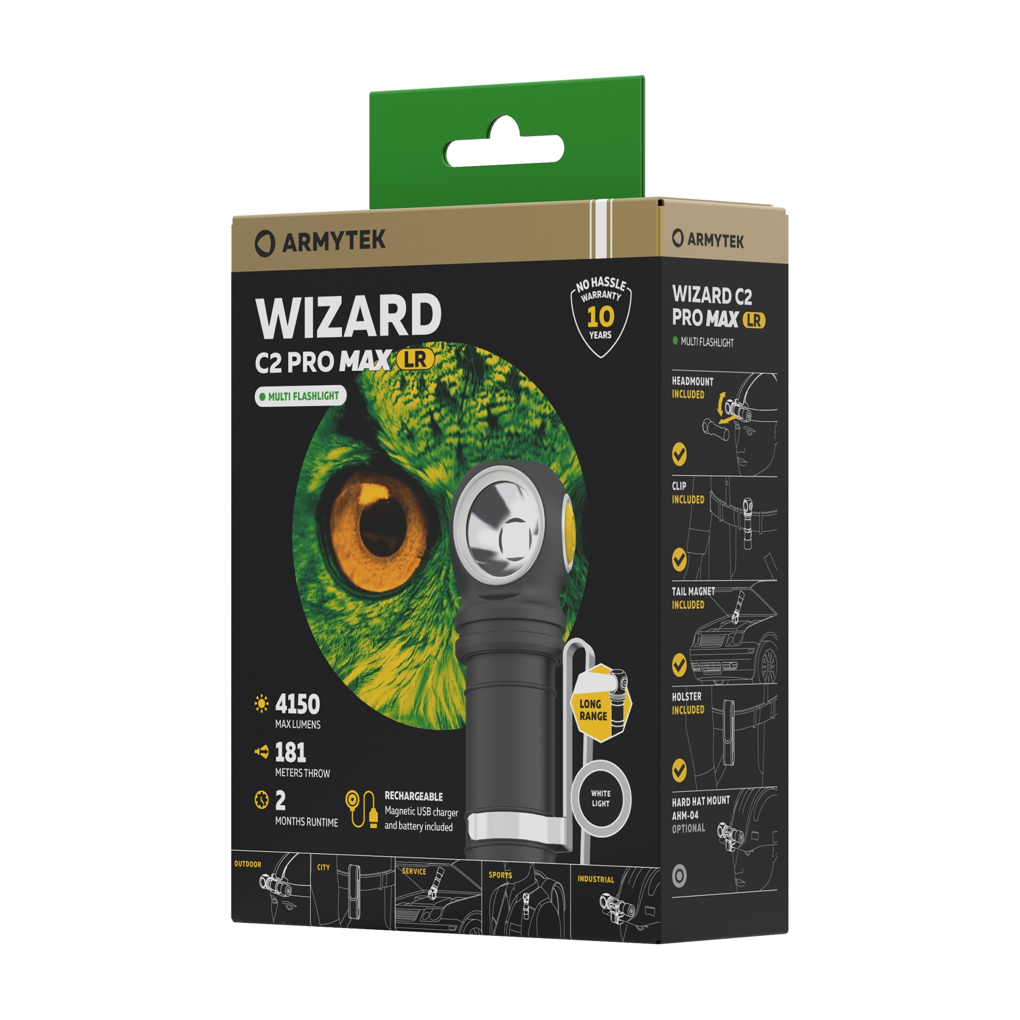 Armytek Wizard C2 Pro MAX LR Warm PCB Angled Torch and Head Torch - 3870 lumens