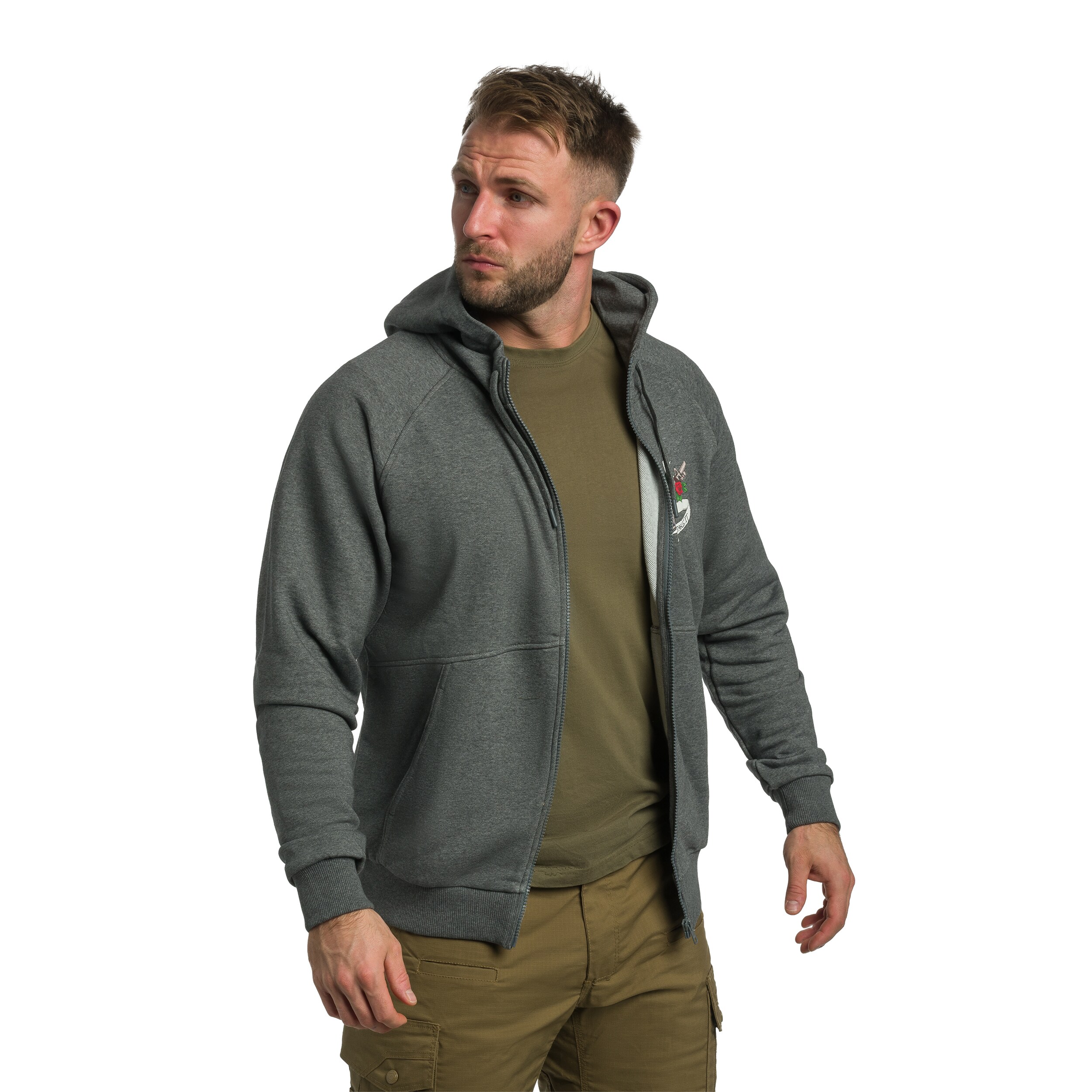 Helikon Full-Zip Come And Take It Hoodie - Mid Grey Melange