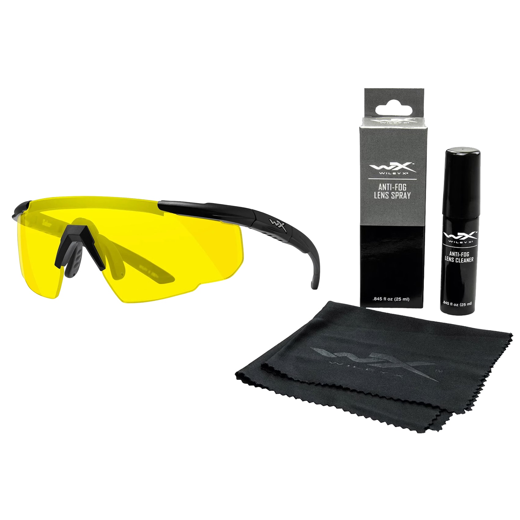 Wiley X Saber Advanced Tactical Glasses - Yellow/Matte Black + Anti-Fog Cleaner Kit - set