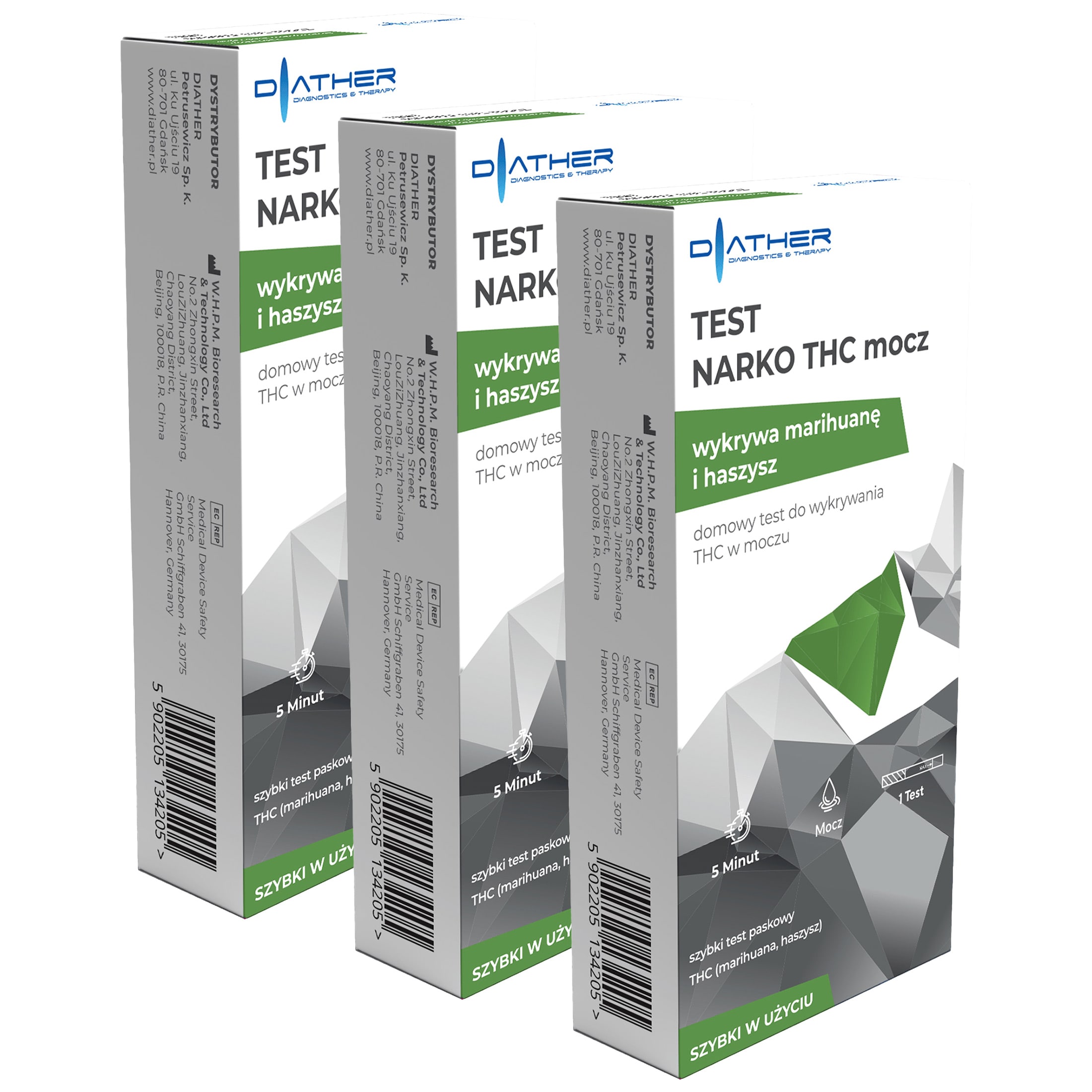 Diather Narko THC drug test for marijuana and hashish in urine - 3 pcs.