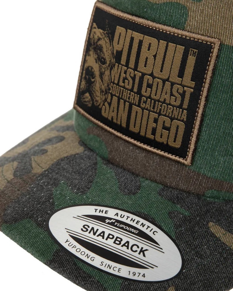 Pitbull Snapback Trucker Blood Dog Cap - Woodland Camo