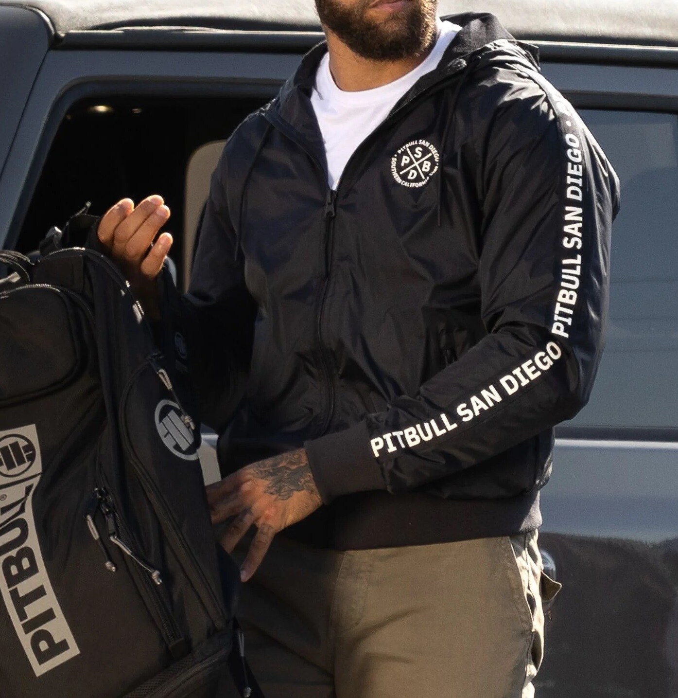 Pitbull Athletic Tape Hooded Jacket - Black