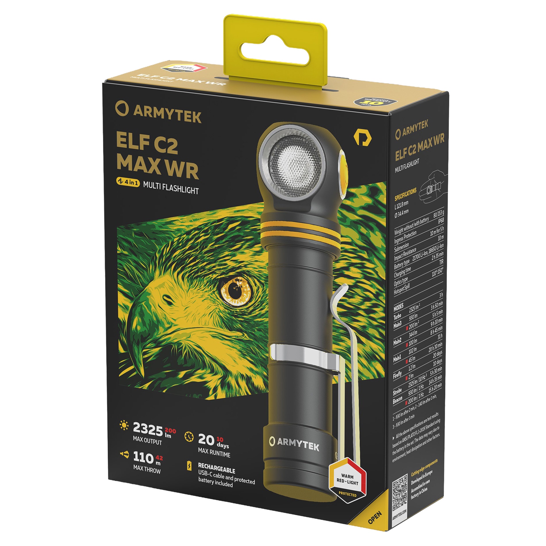 Armytek Elf C2 Max WR USB-C PCB Warm Headlamp and Angle Light 2325 Lumens