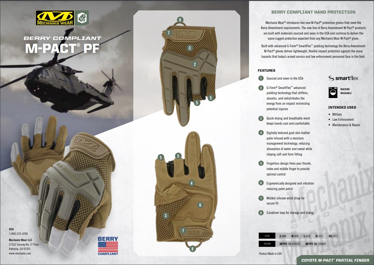 Mechanix Wear M-Pact Partial Finger Tactical Gloves Coyote 