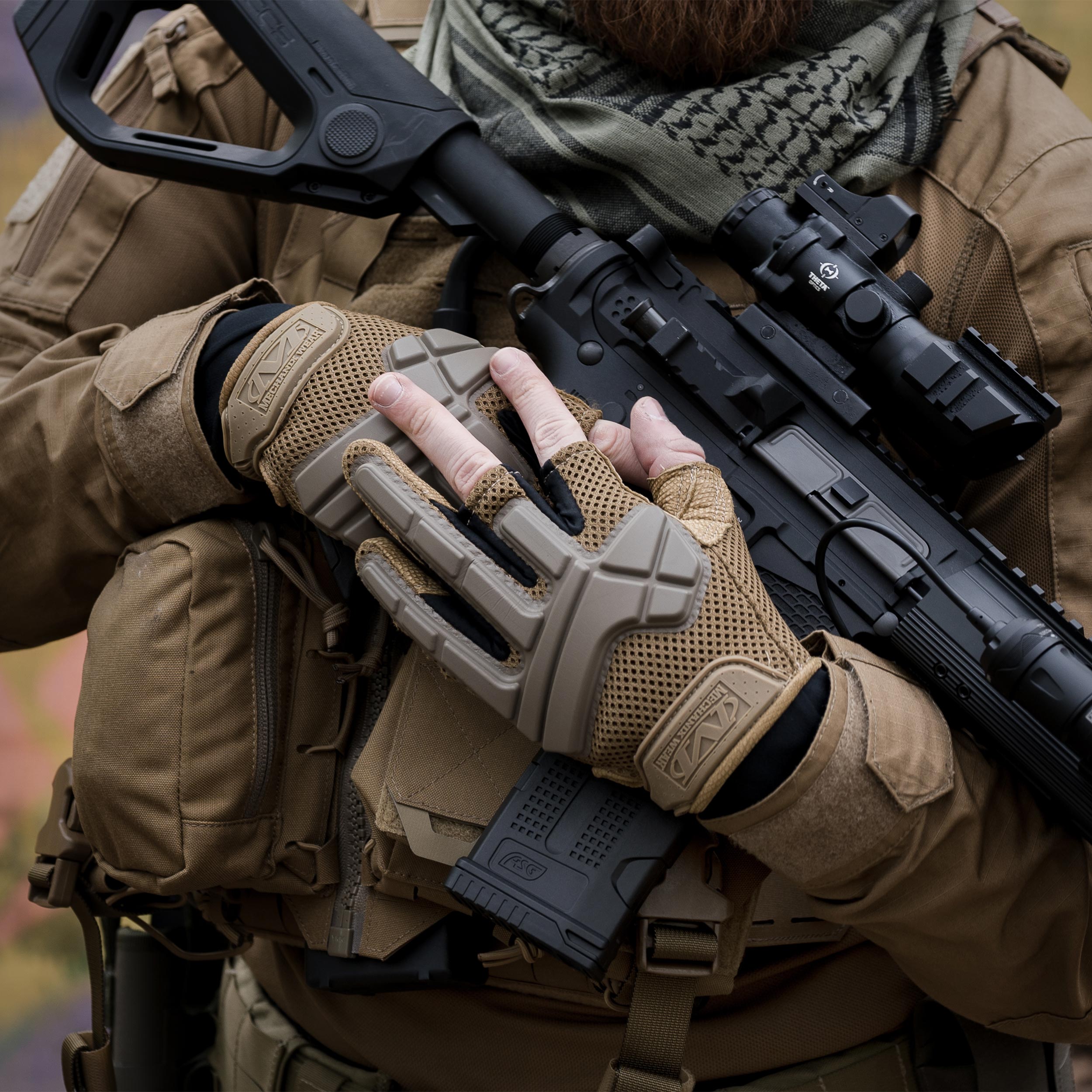 Mechanix Wear M-Pact Partial Finger Tactical Gloves Coyote 